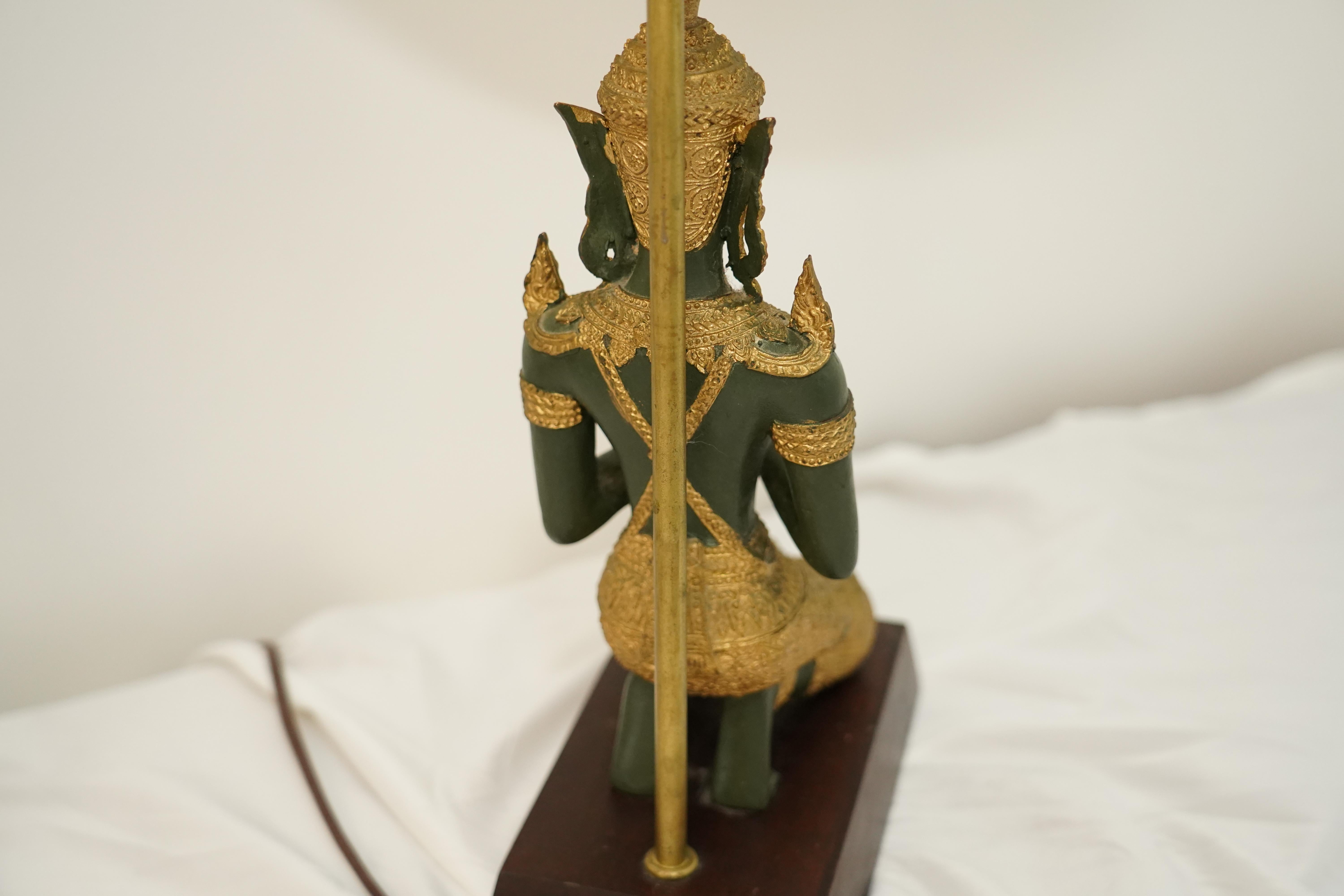 Pair of bronze Thai Teppanom kneeling Buddha table lamps. Hollywood Regency For Sale 3