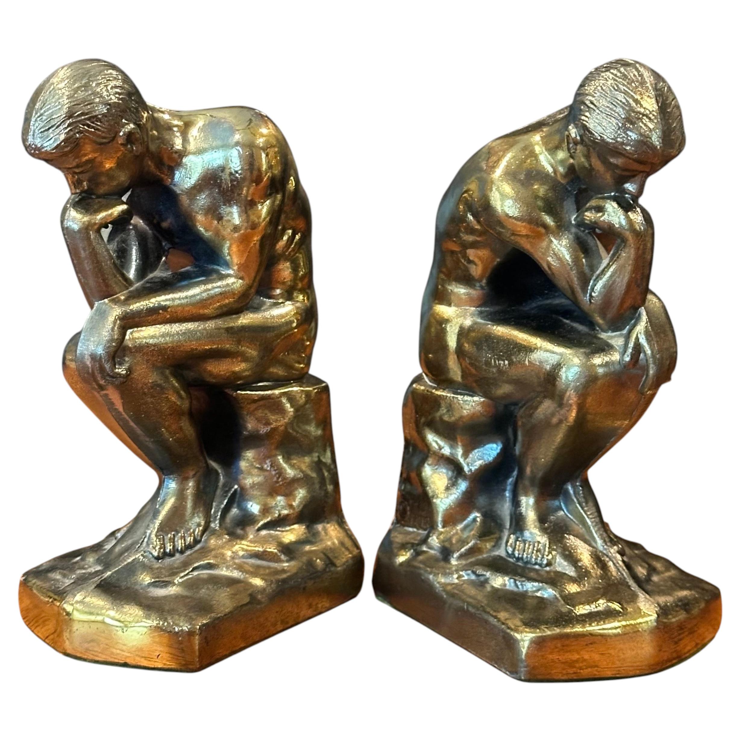 Par de sujetalibros "Pensador" de bronce al estilo de Auguste Rodin de Armor Bronze