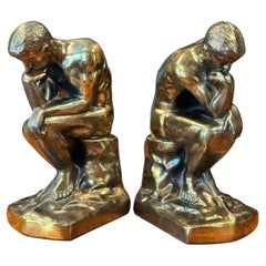 Pair of Bronze "Thinker" Bookends in the Style of Auguste Rodin by Armor Bronze