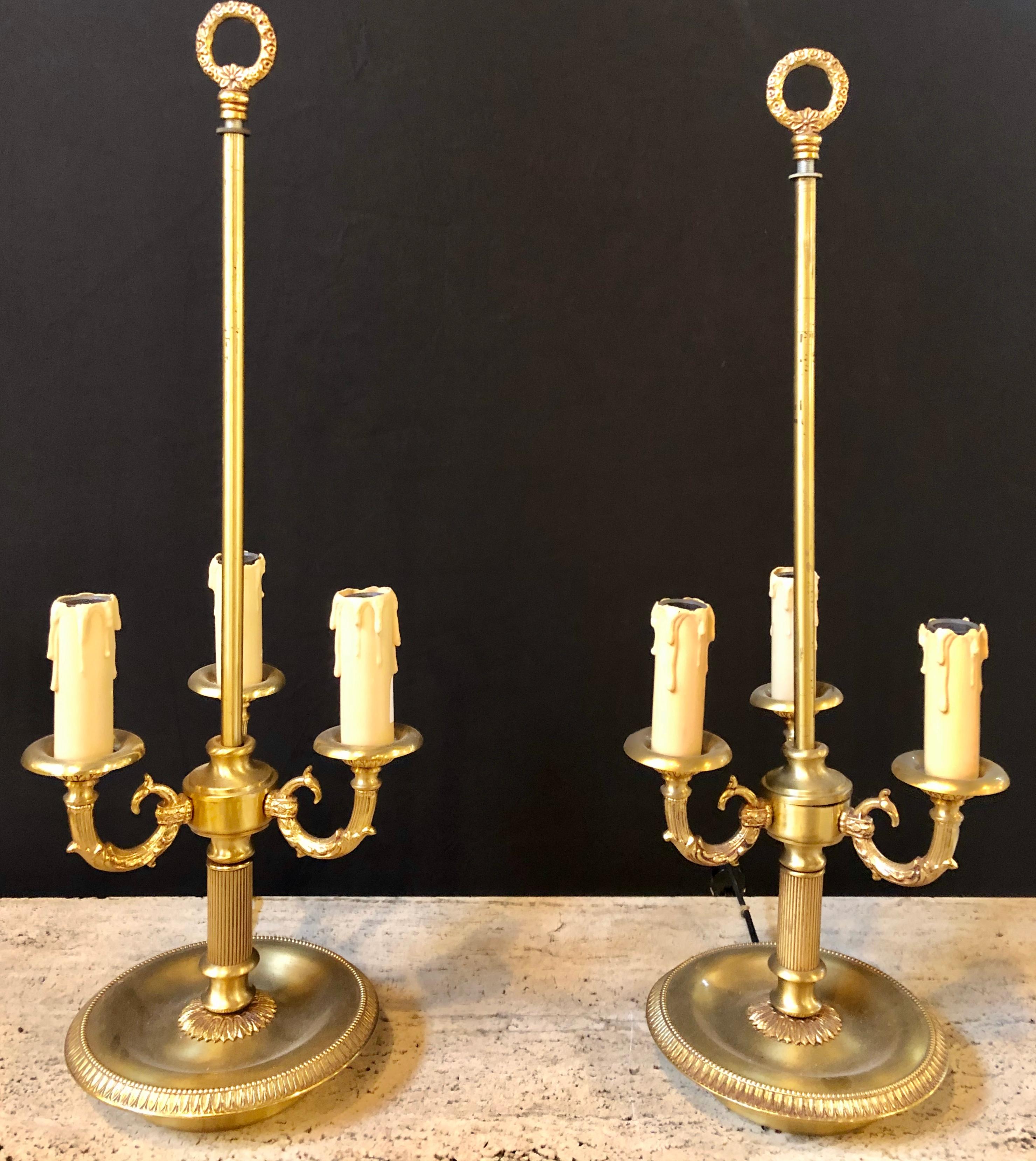 Belle Époque Pair of Bronze Three-Arm Bouiliotte Lamps