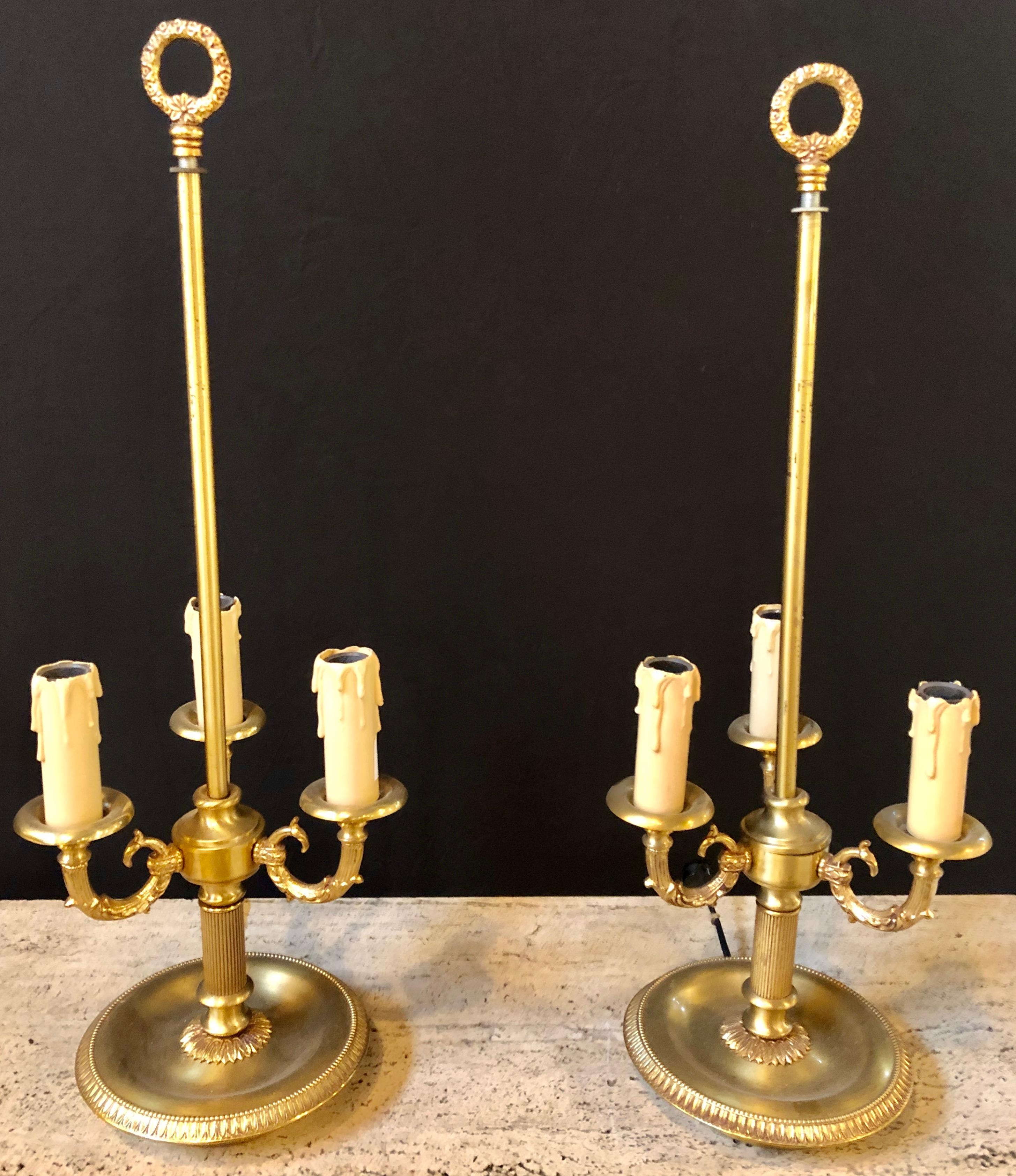 Pair of Bronze Three-Arm Bouiliotte Lamps In Good Condition In Stamford, CT