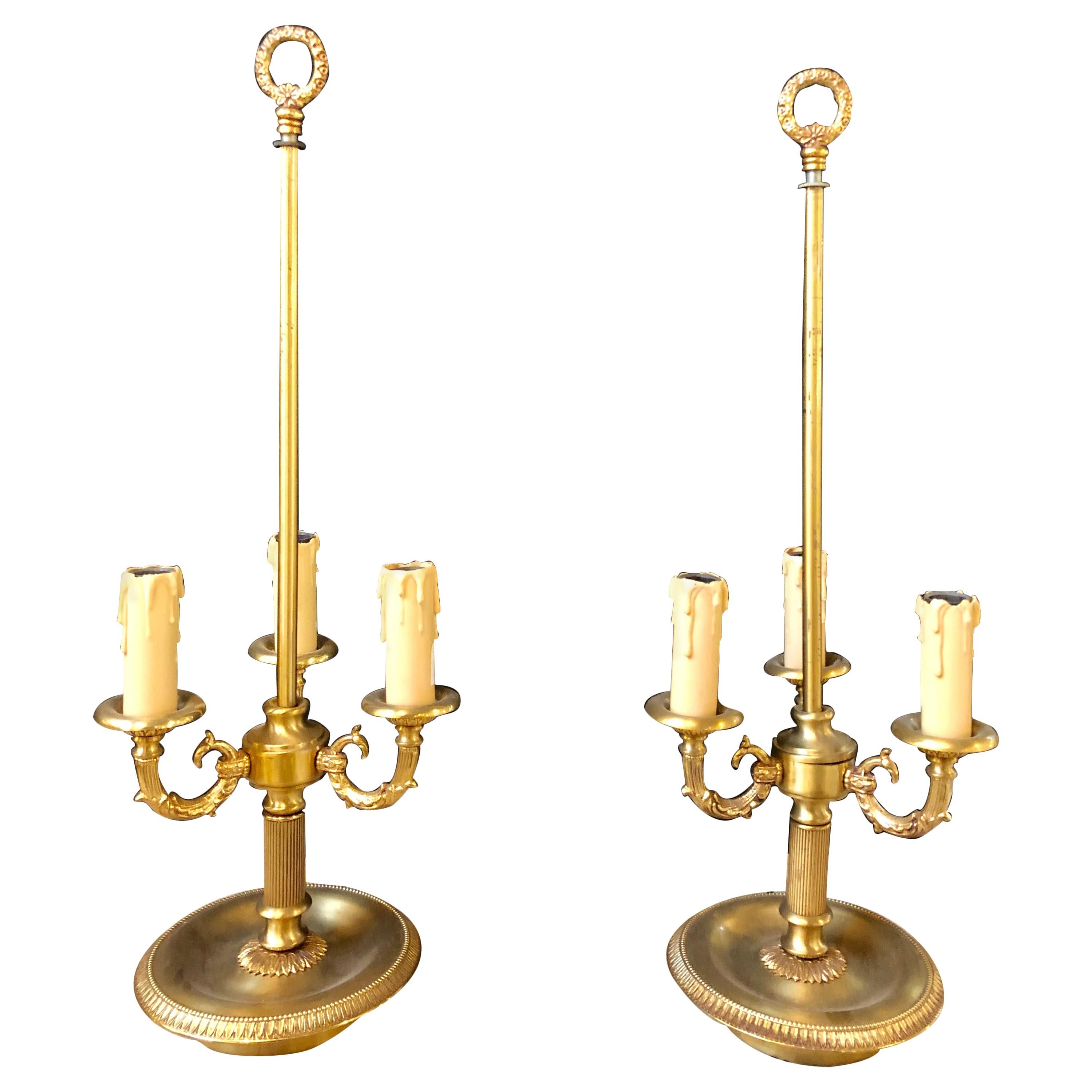 Pair of Bronze Three-Arm Bouiliotte Lamps