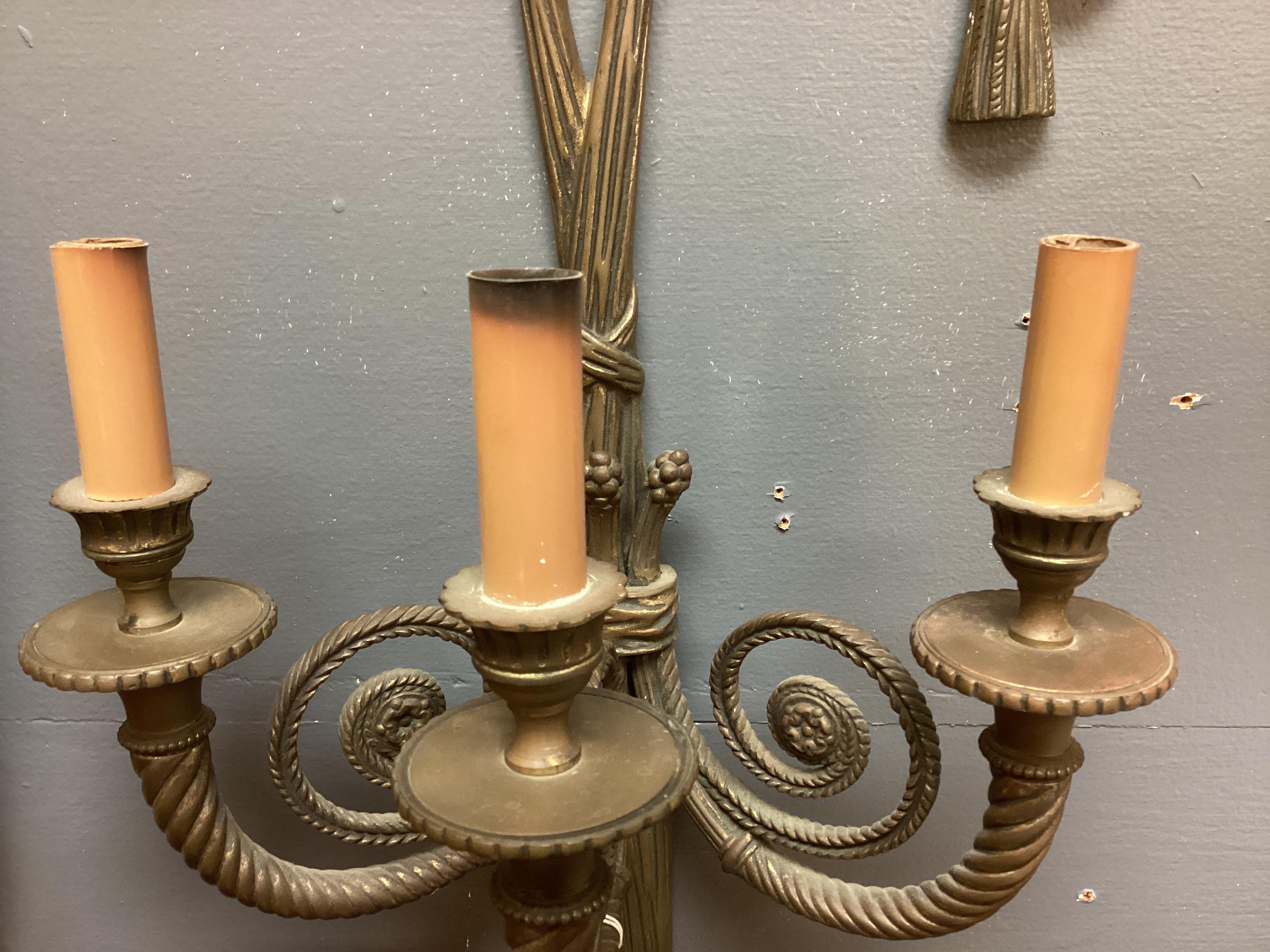 Pair of Bronze Three-Light Wall Sconce For Sale 1