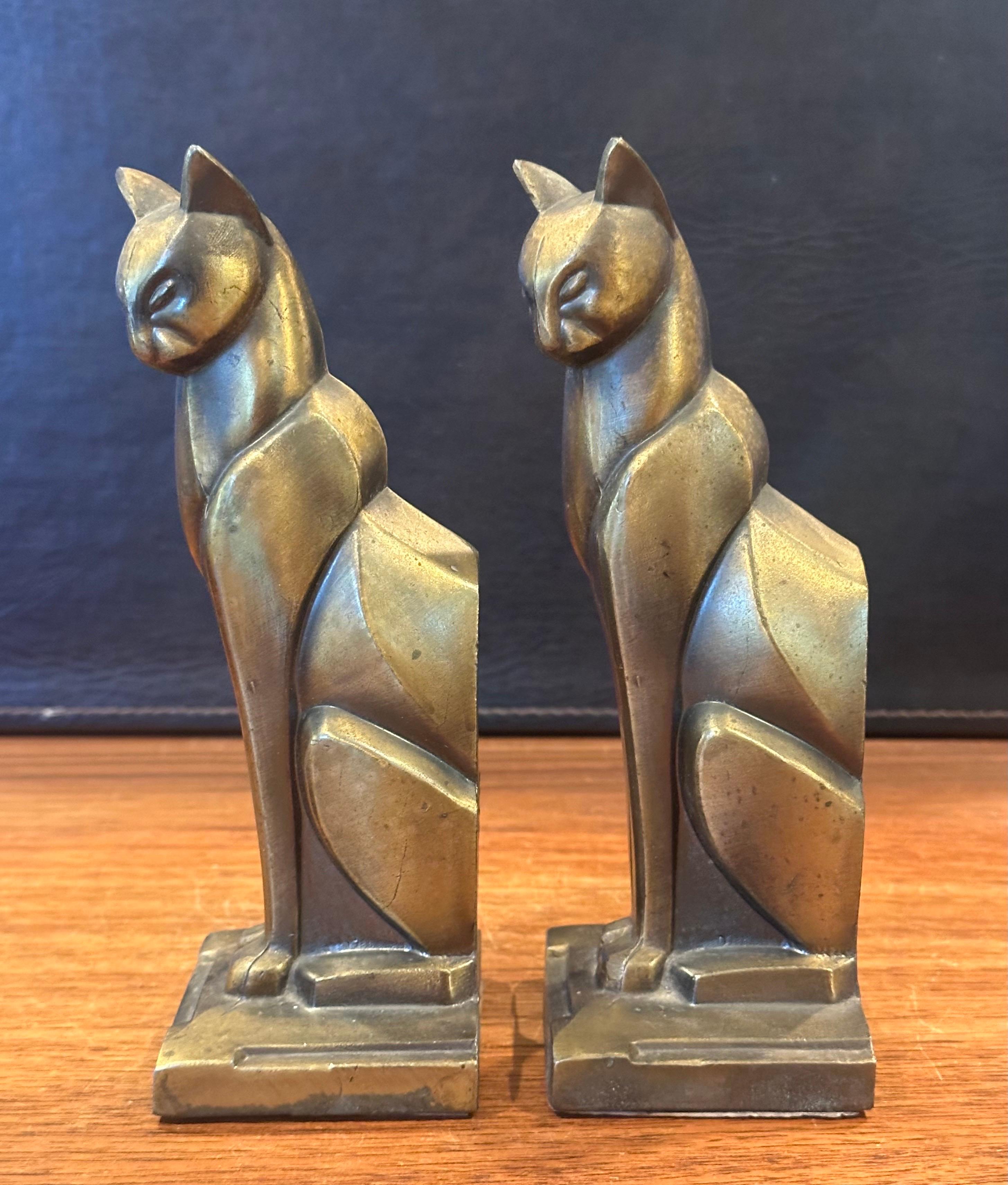 Pair of Bronze Tone Siamese Cat Art Deco Bookends by Frankart 5