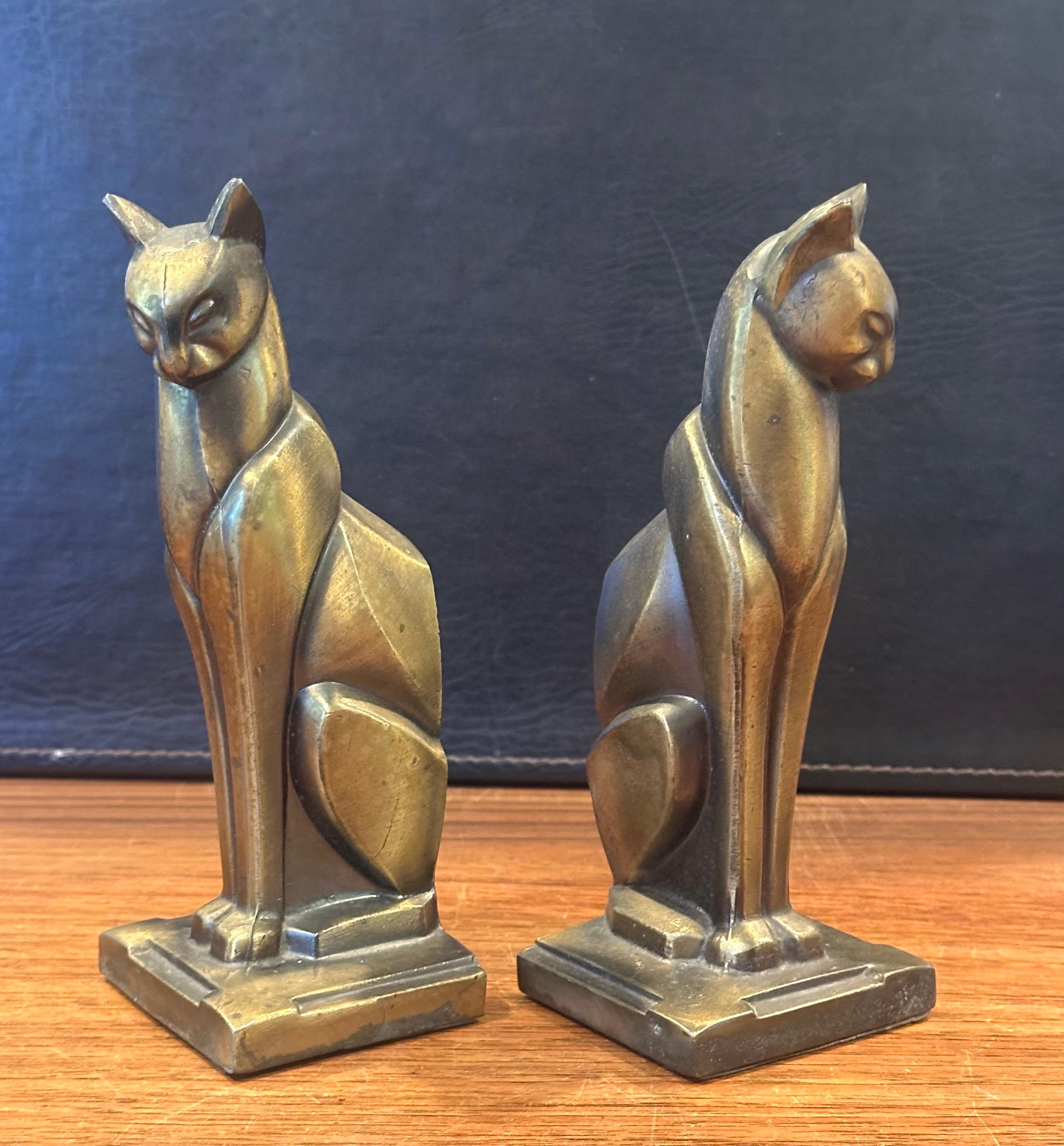 Pair of Bronze Tone Siamese Cat Art Deco Bookends by Frankart 6