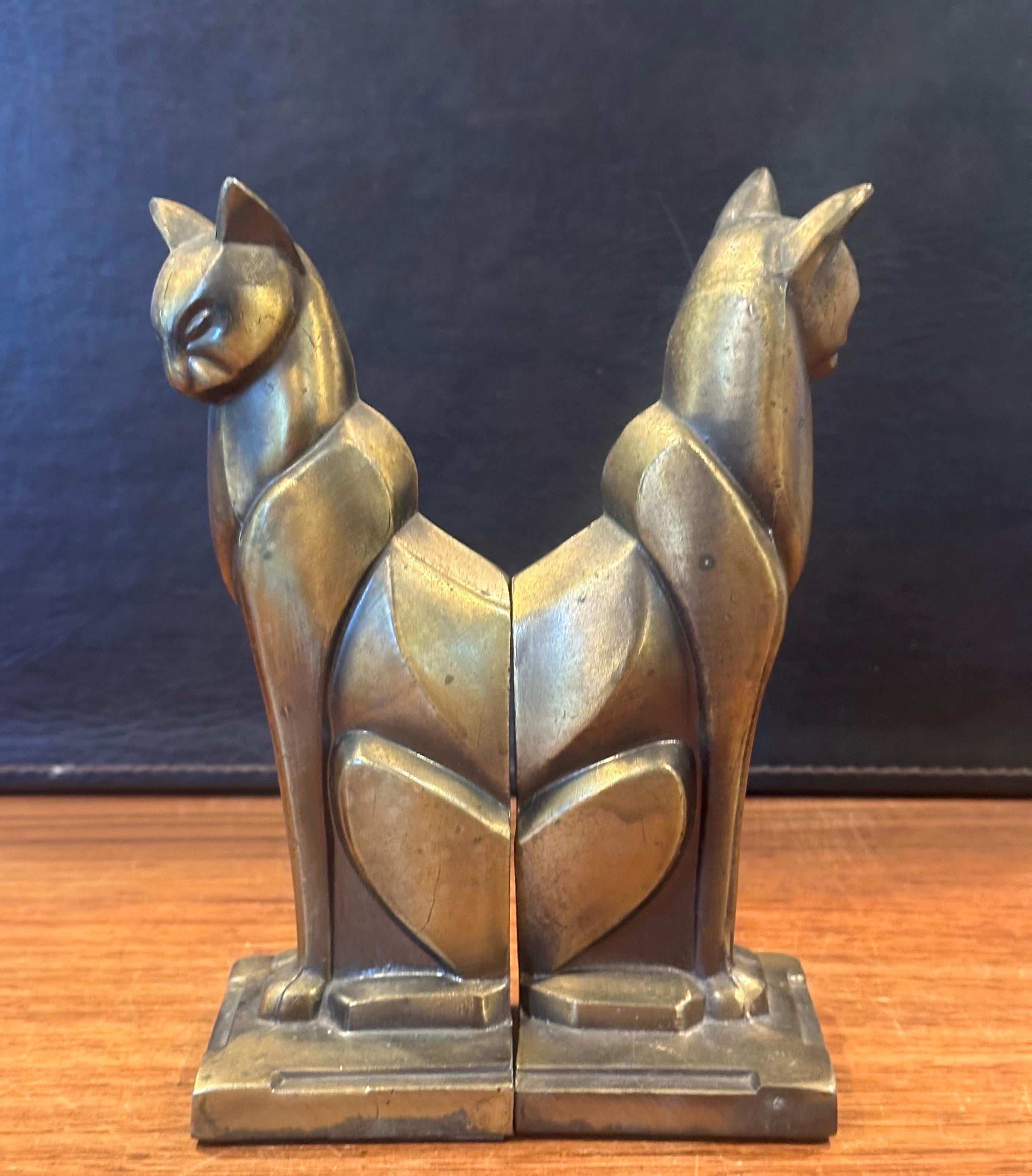 Pair of Bronze Tone Siamese Cat Art Deco Bookends by Frankart 7