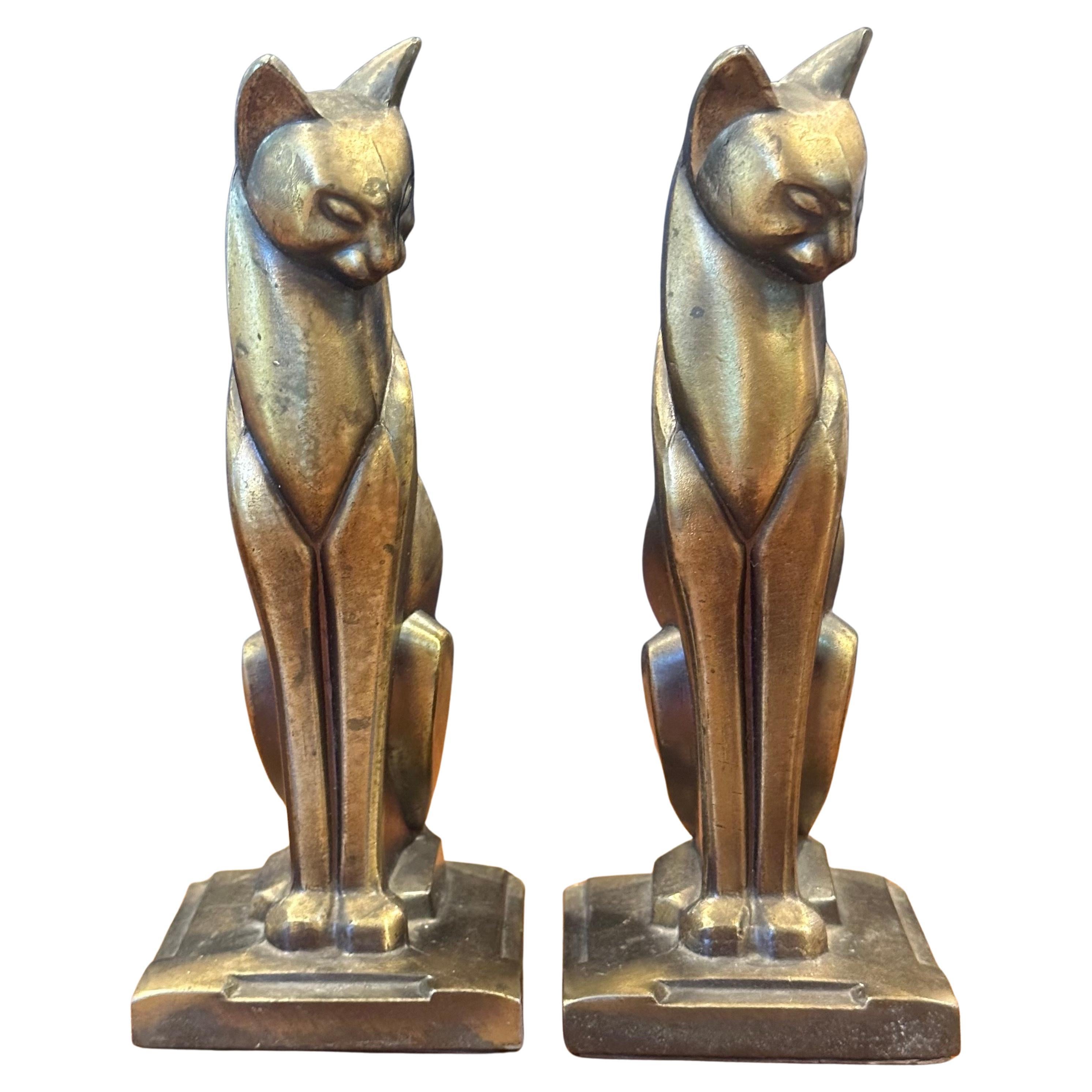 20th Century Pair of Bronze Tone Siamese Cat Art Deco Bookends by Frankart