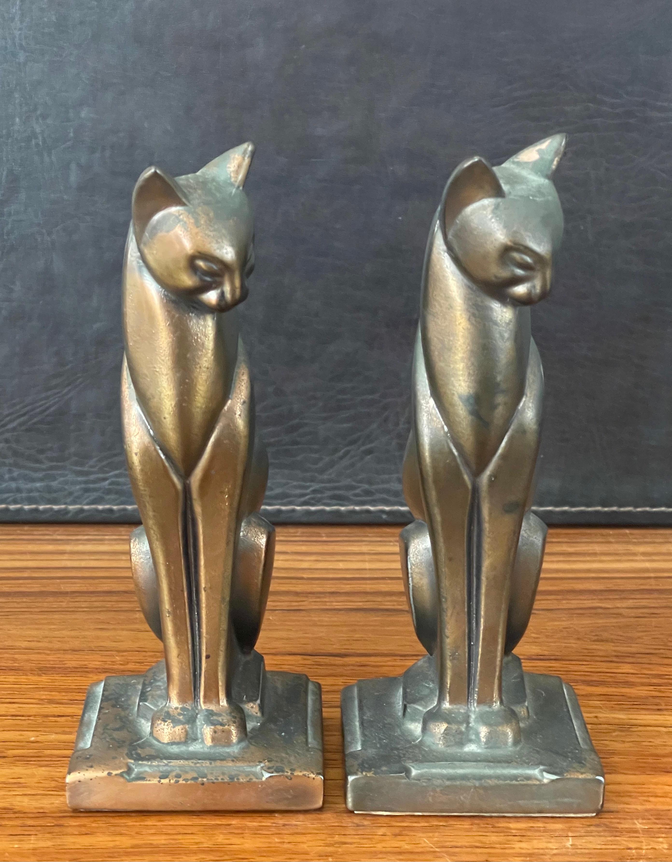 American Pair of Bronze Tone Siamese Cat Art Deco Bookends by Frankart