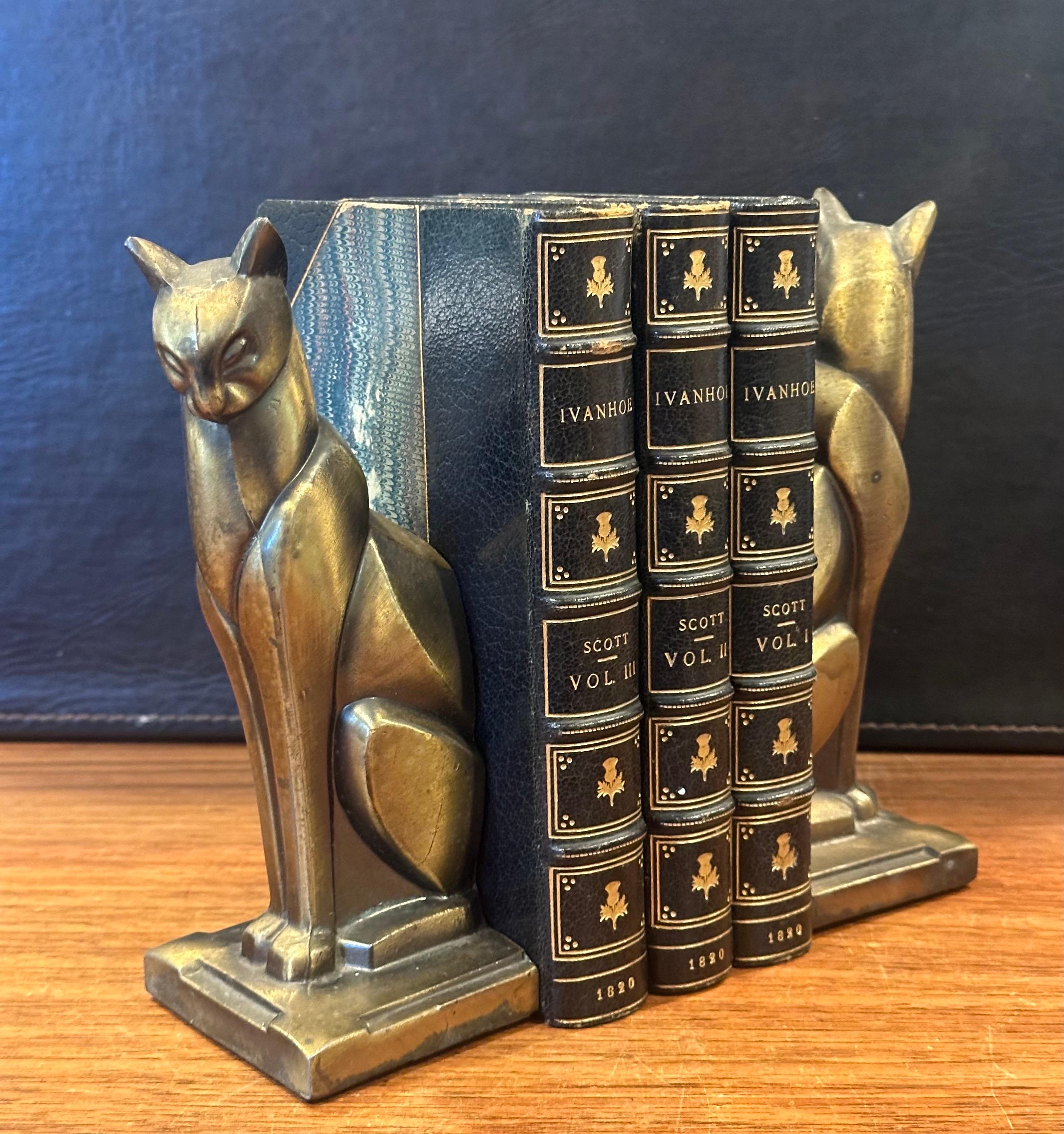 Pair of Bronze Tone Siamese Cat Art Deco Bookends by Frankart 1