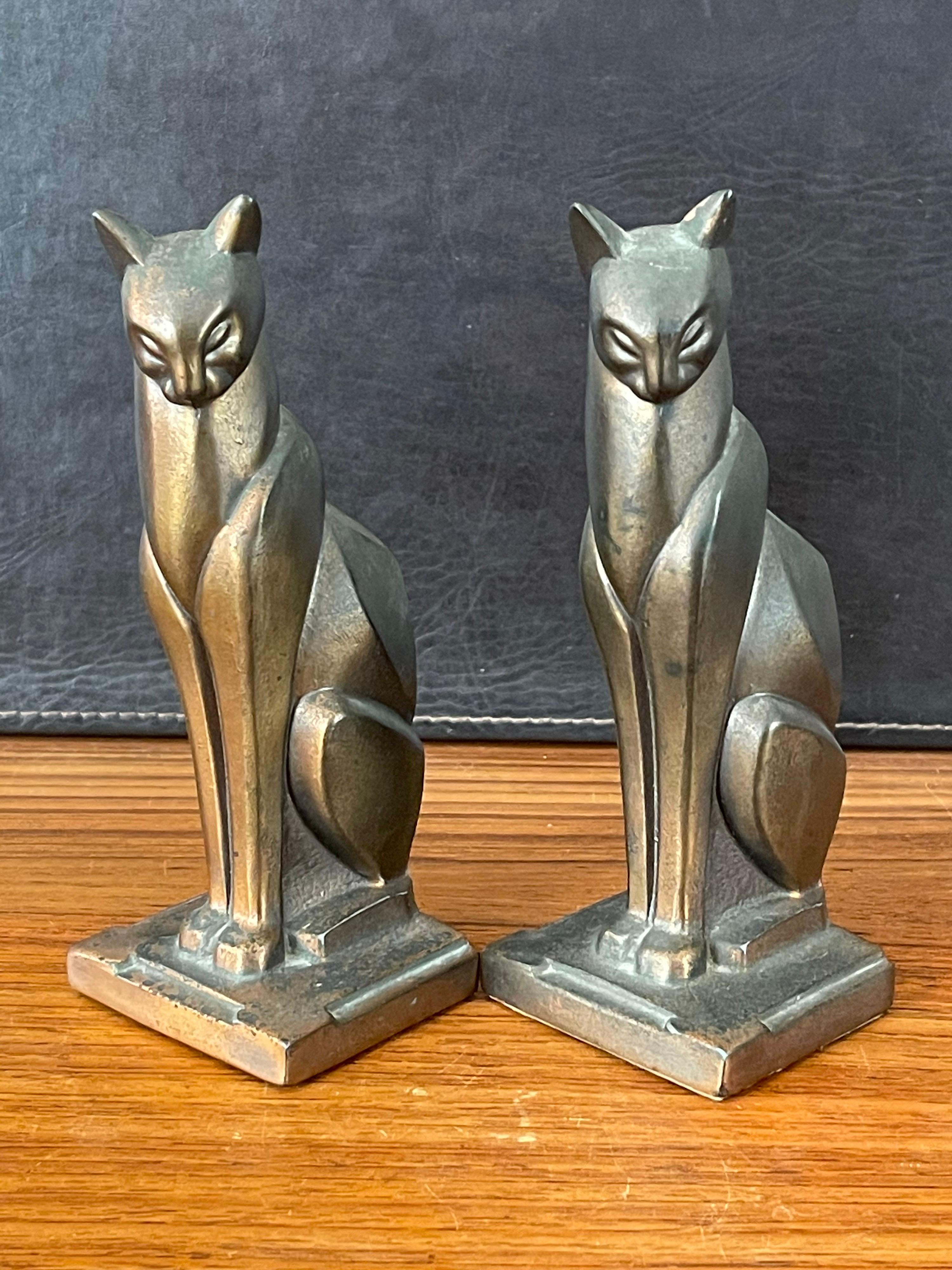 20th Century Pair of Bronze Tone Siamese Cat Art Deco Bookends by Frankart