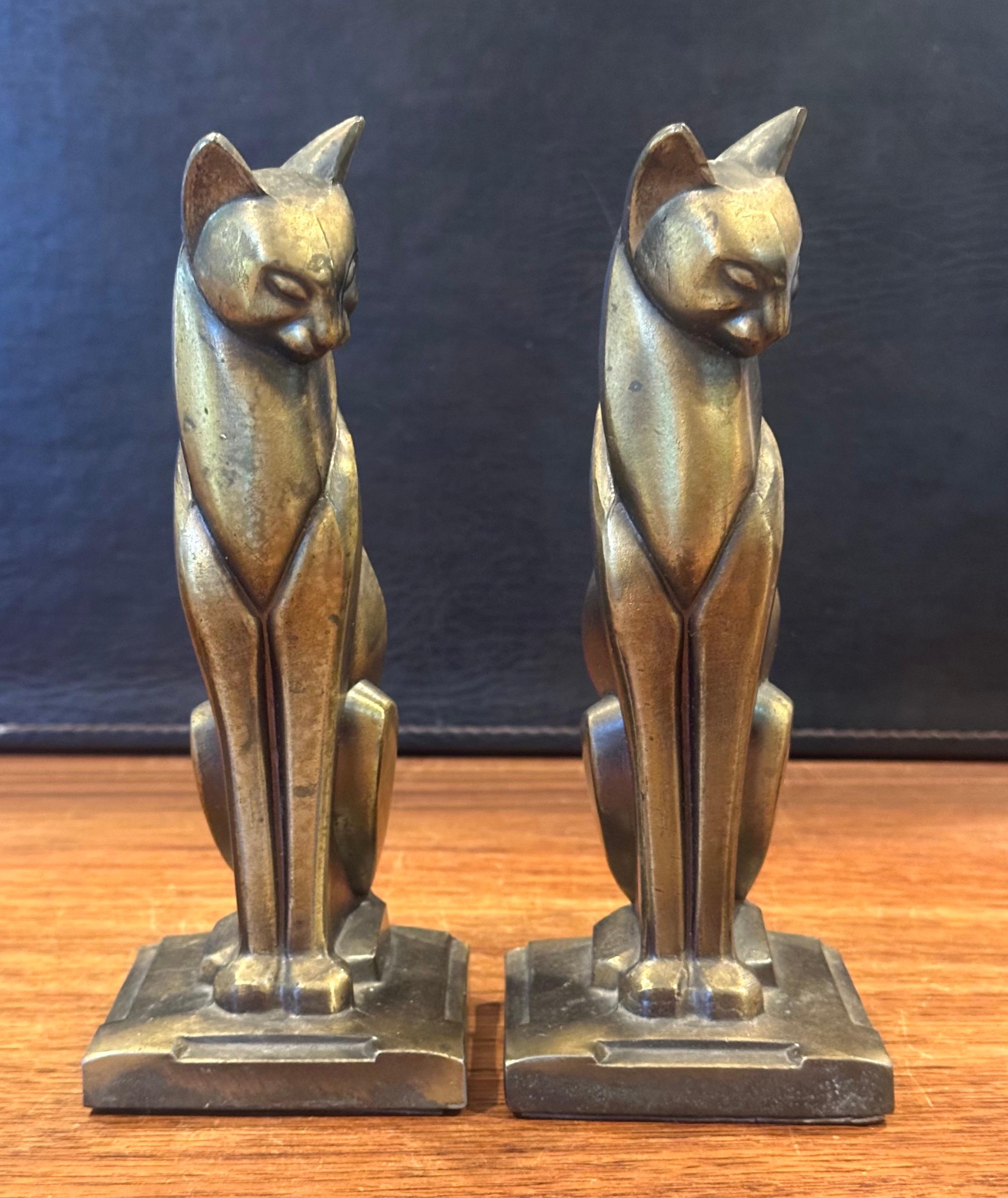 Pair of Bronze Tone Siamese Cat Art Deco Bookends by Frankart 2