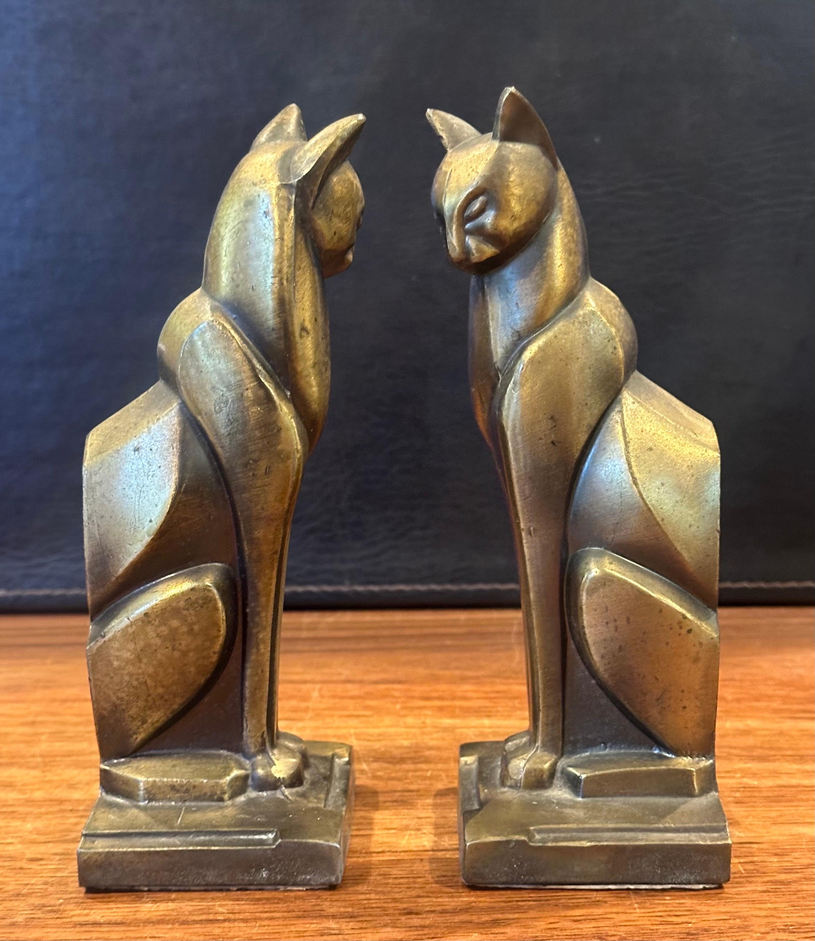 Pair of Bronze Tone Siamese Cat Art Deco Bookends by Frankart 3