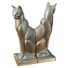 Pair of Bronze Tone Siamese Cat Art Deco Bookends by Frankart