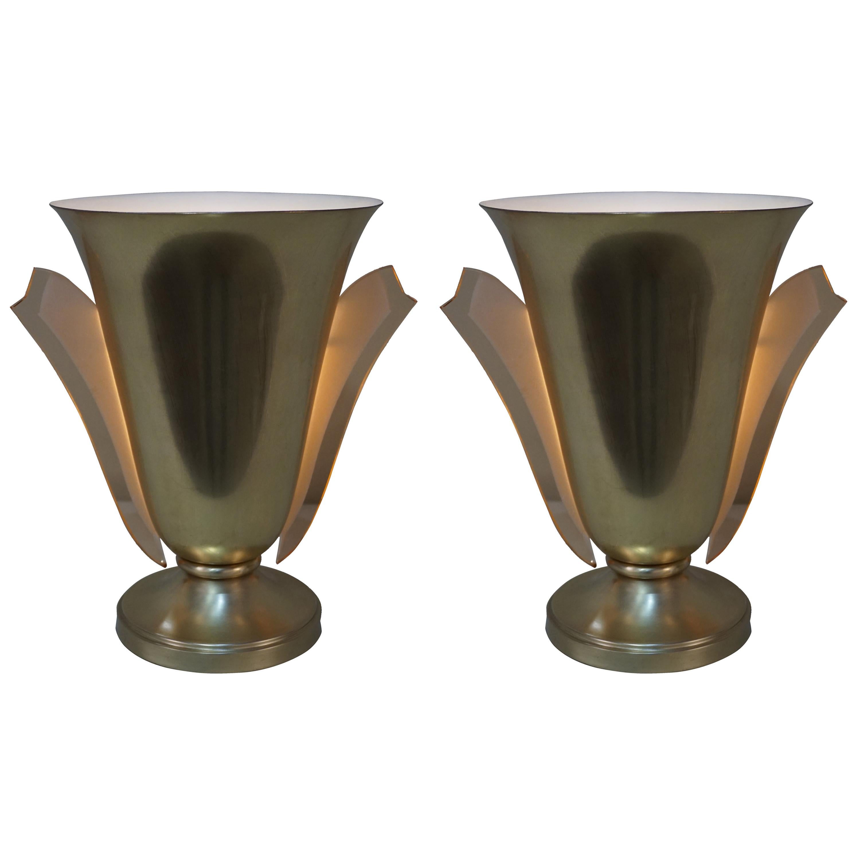 Pair of Bronze Torchiere Table Lamps by Petitot