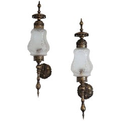 Pair of Bronze Torchieres Sconces, Wall Lanterns, France Late 19th Century