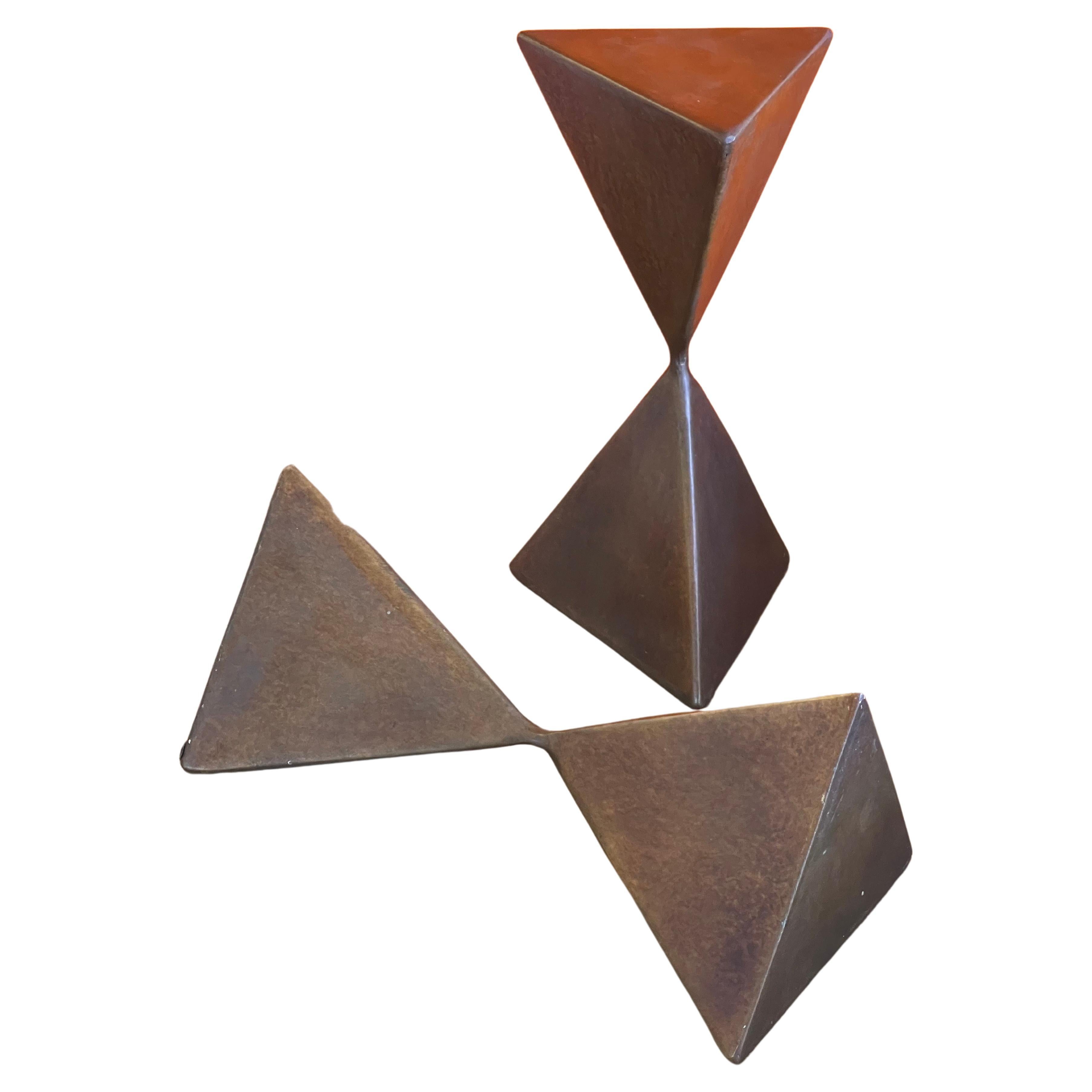 American Pair of Bronze Triangular Totem Pedestals by Rod Kagan For Sale