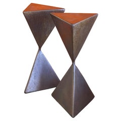 Used Pair of Bronze Triangular Totem Pedestals by Rod Kagan