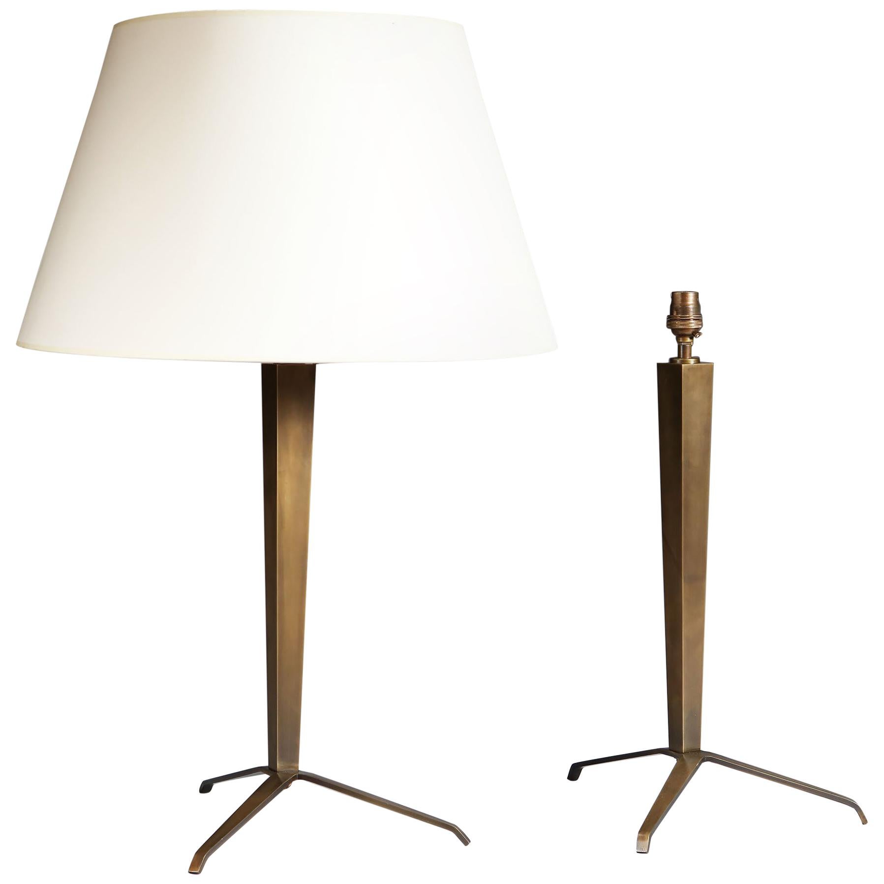 Pair of Bronze Tripod Lamps in the Style of Jean Michel Frank