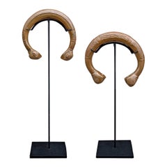 Pair of Bronze Tuareg Currency Bracelets on Custom Stands