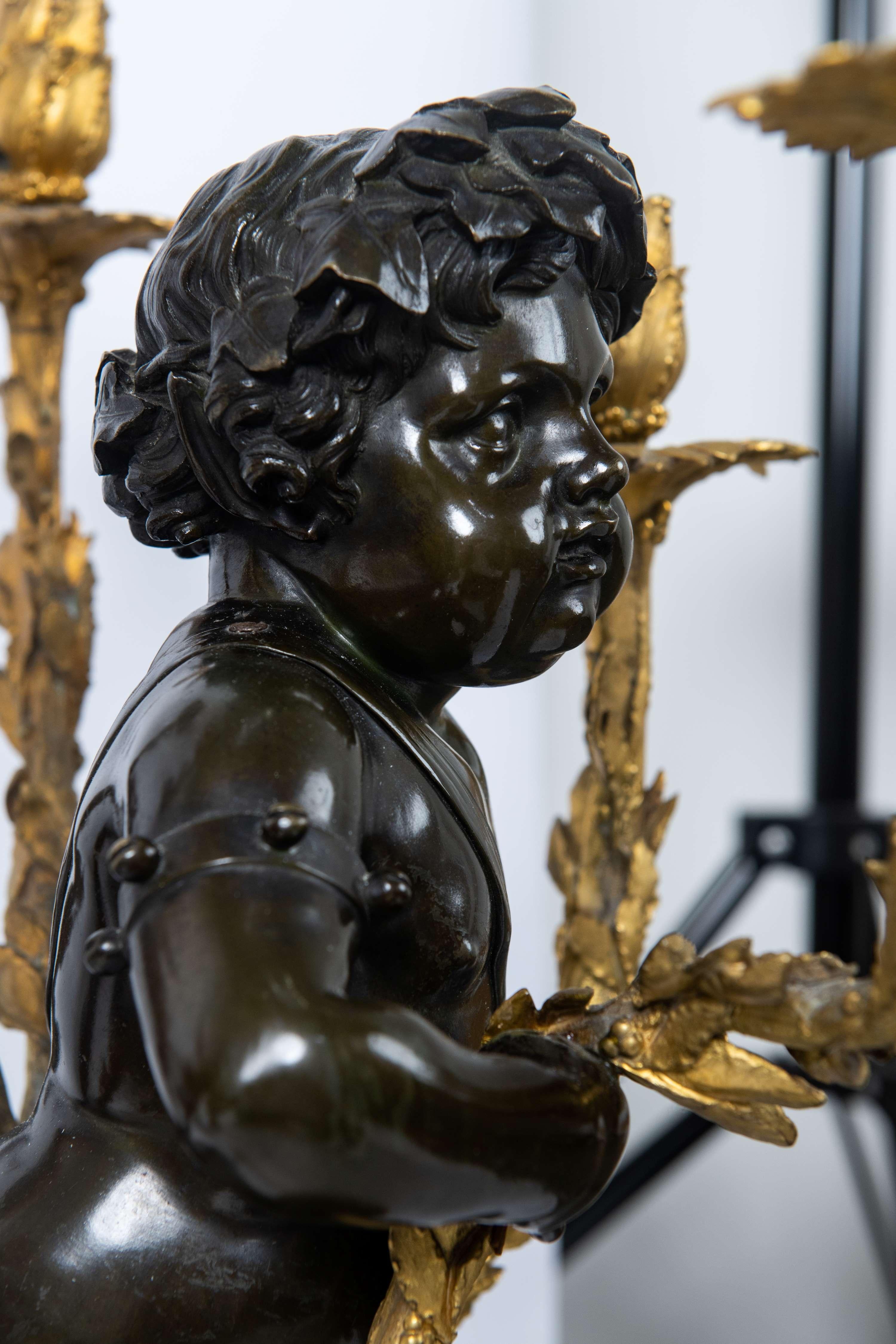 19th Century Pair of bronze twelve lights candelabra - Clodion et De la Rue For Sale
