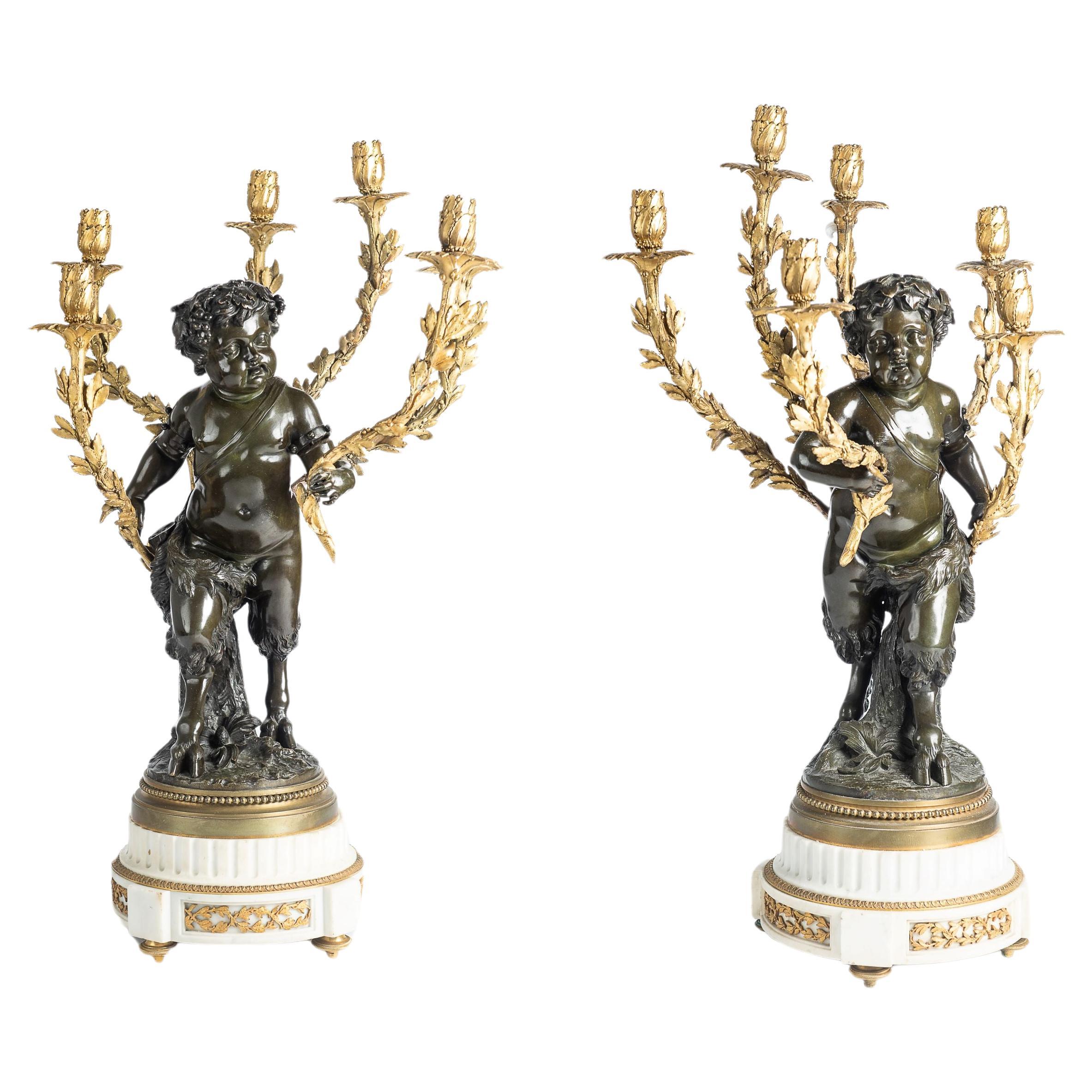 Pair of bronze twelve lights candelabra - Clodion et De la Rue For Sale