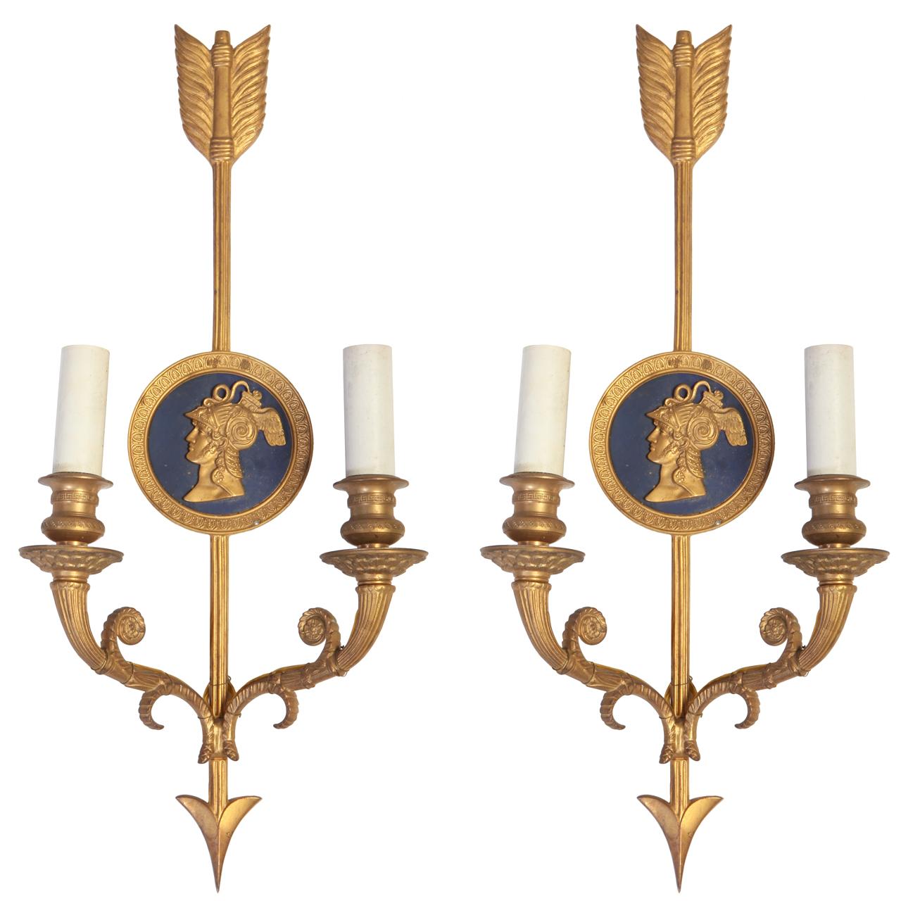 Pair of Bronze Two-Light Neoclassical Wall Sconces, 19th Century For Sale 7