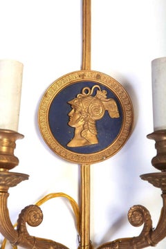 Pair of Bronze Two-Light Neoclassical Wall Sconces