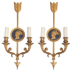 Pair of Bronze Two-Light Neoclassical Wall Sconces