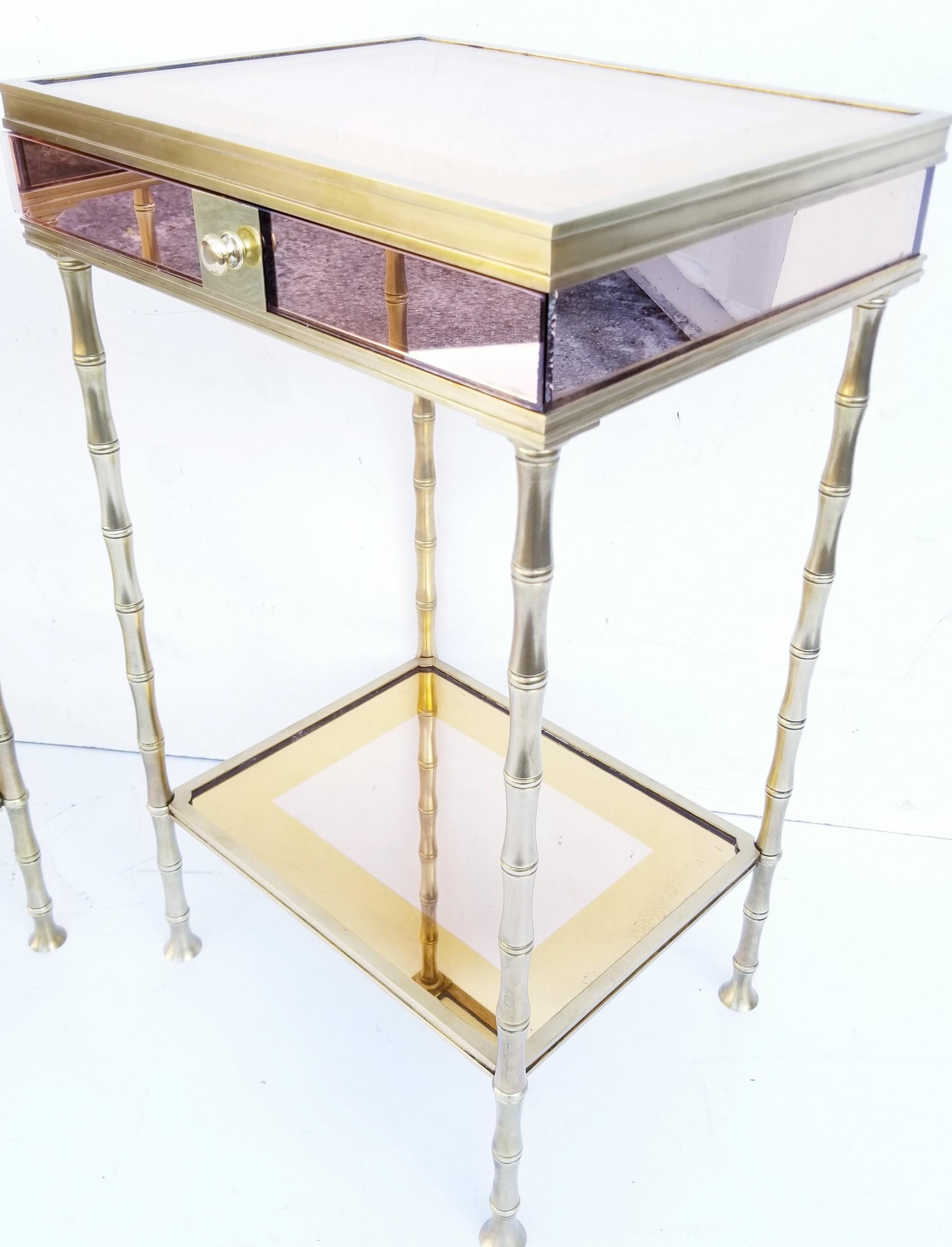 Pair of Bronze and Two-Tone Mirrors Side Table For Sale 3
