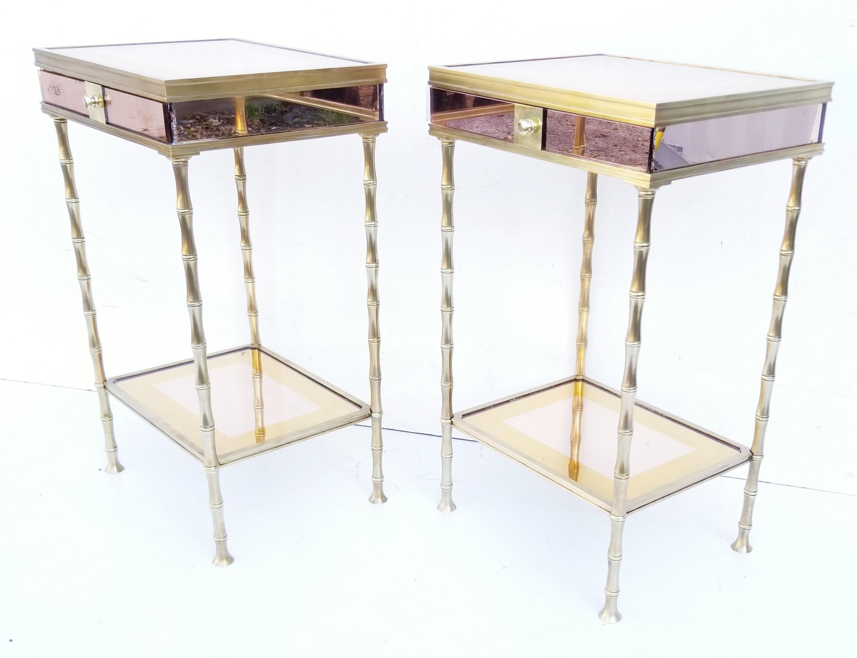 Pair of Bronze and Two-Tone Mirrors Side Table For Sale 5