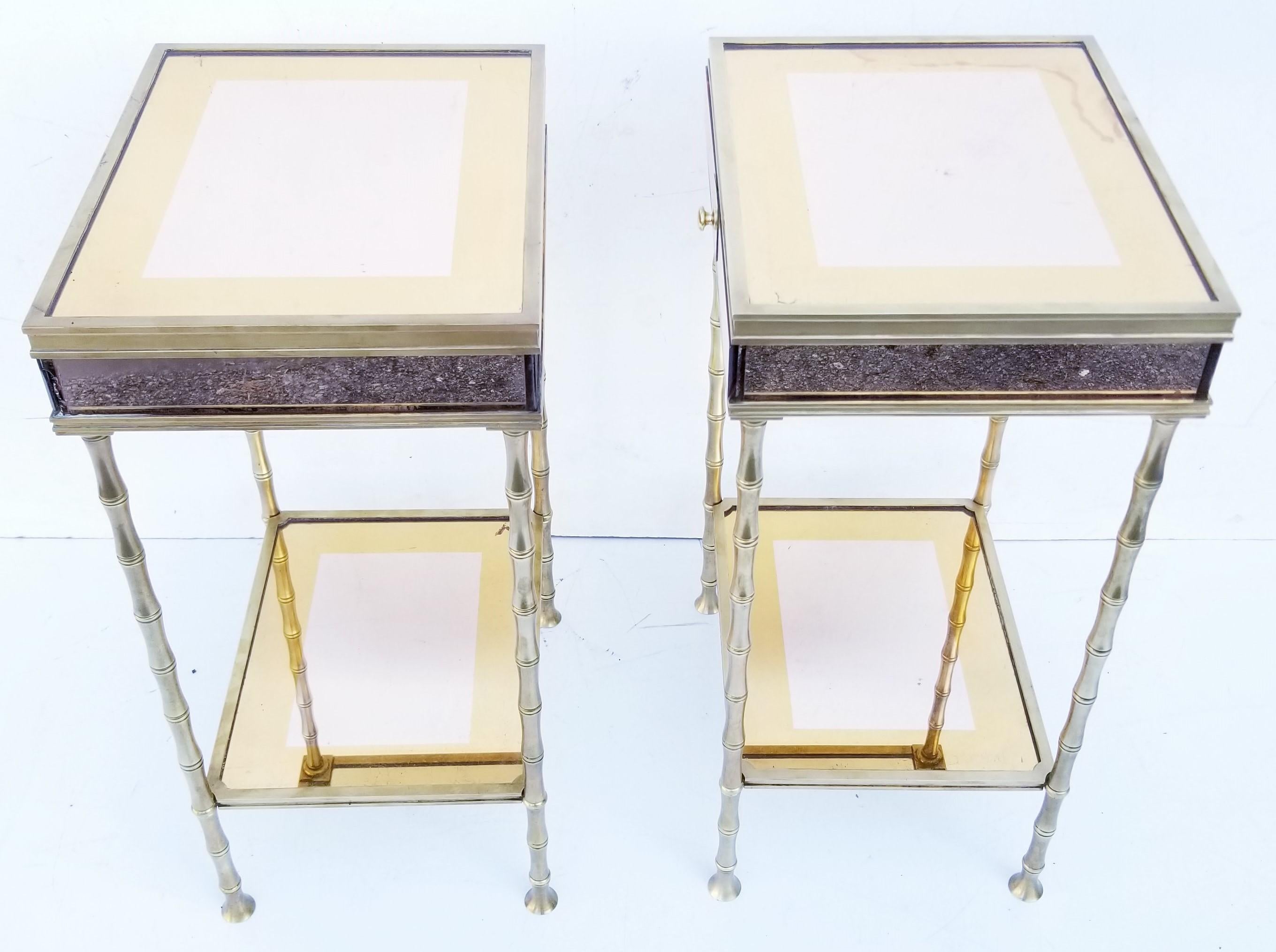 Pair of Bronze and Two-Tone Mirrors Side Table For Sale 6