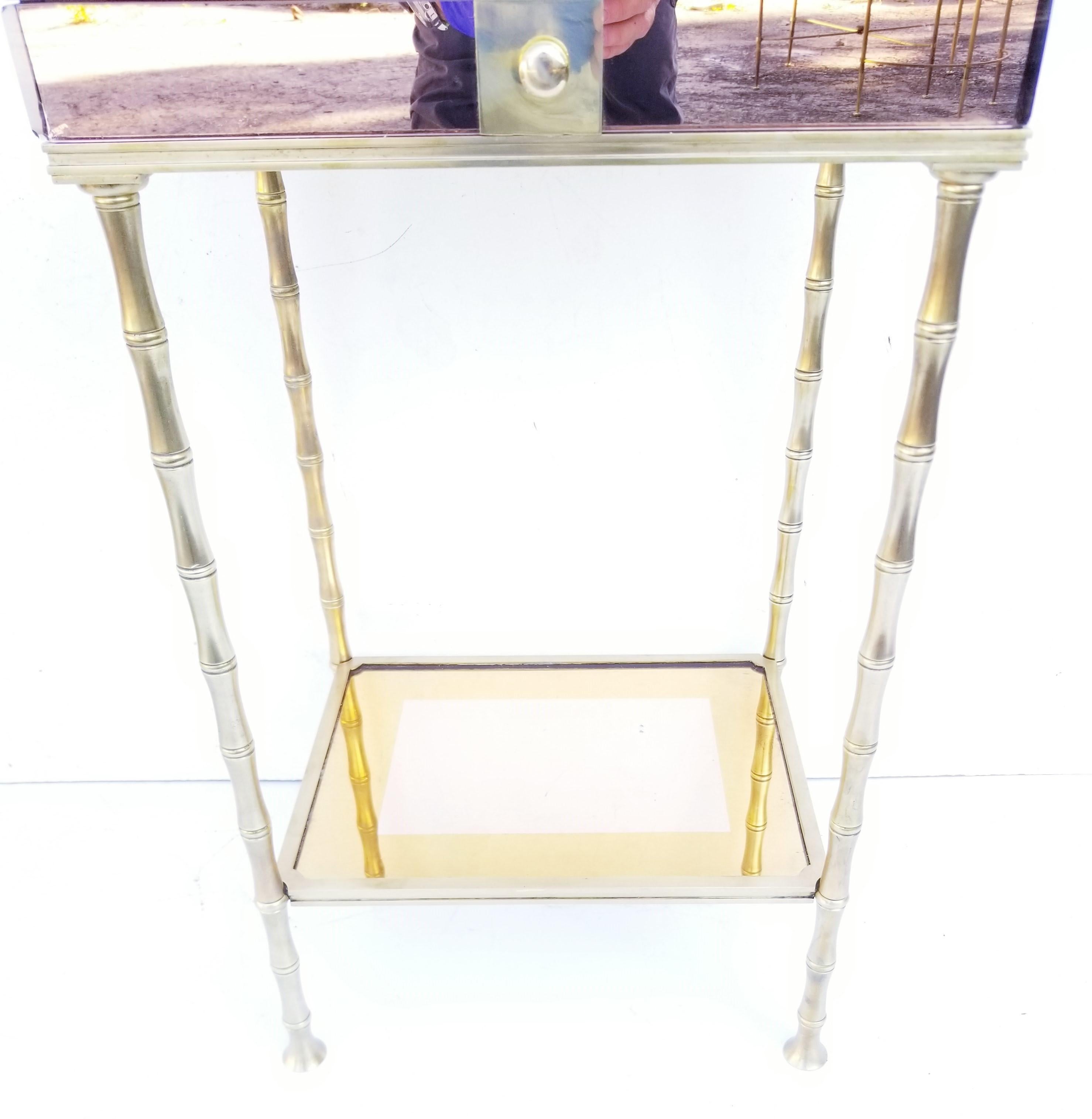 Pair of Bronze and Two-Tone Mirrors Side Table For Sale 7