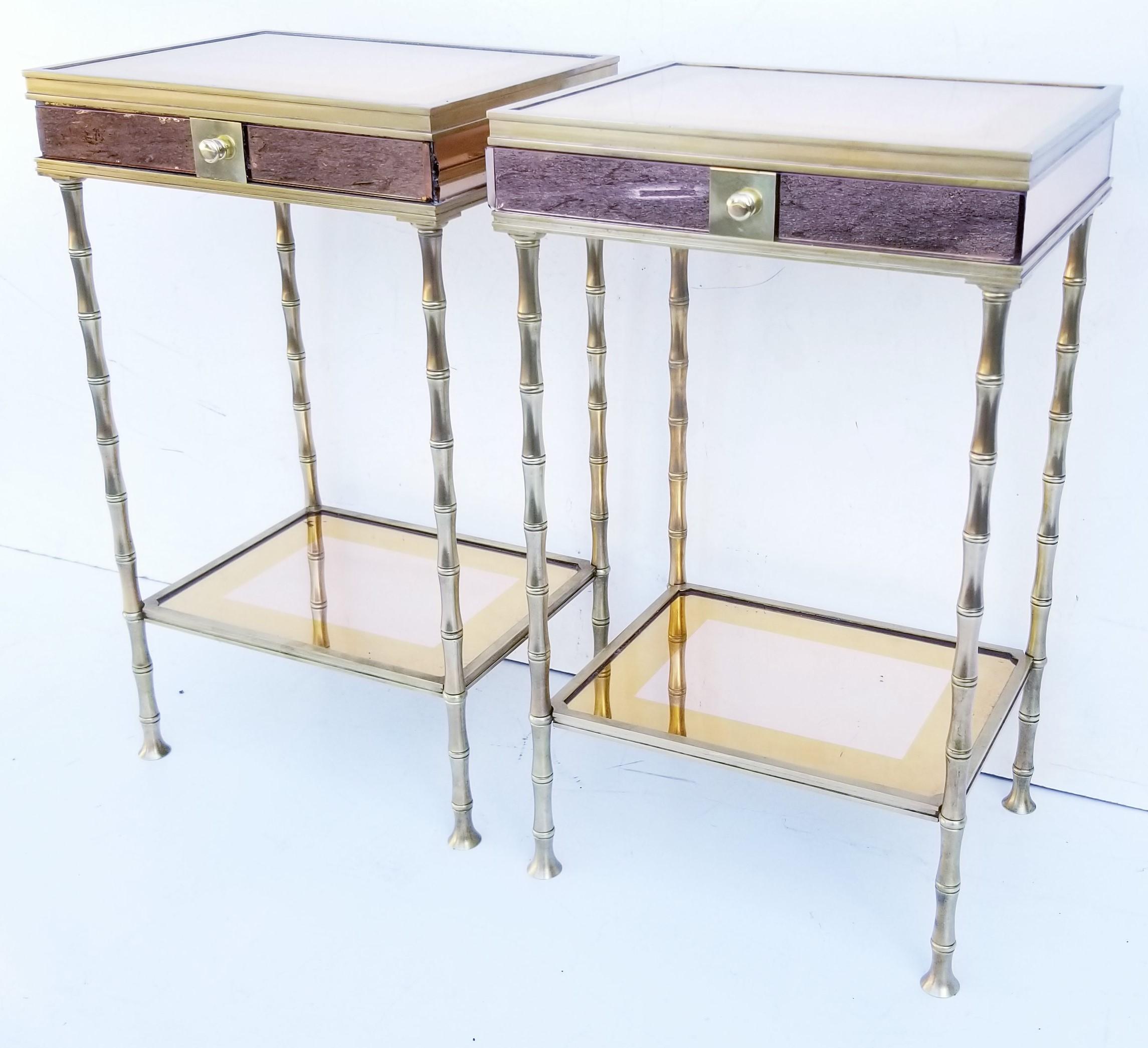 Pair of Bronze and Two-Tone Mirrors Side Table For Sale 8