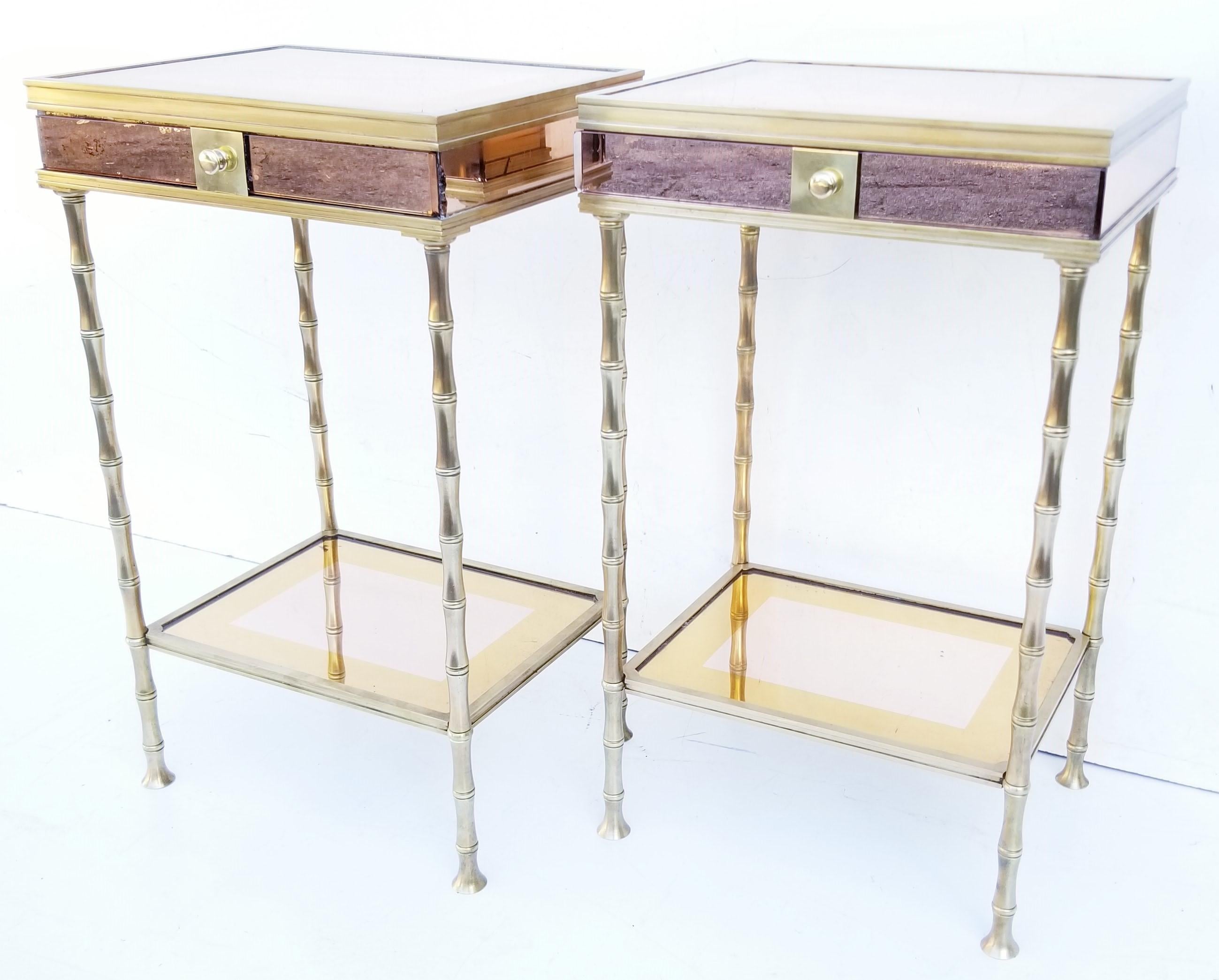 Neoclassical Pair of Bronze and Two-Tone Mirrors Side Table For Sale