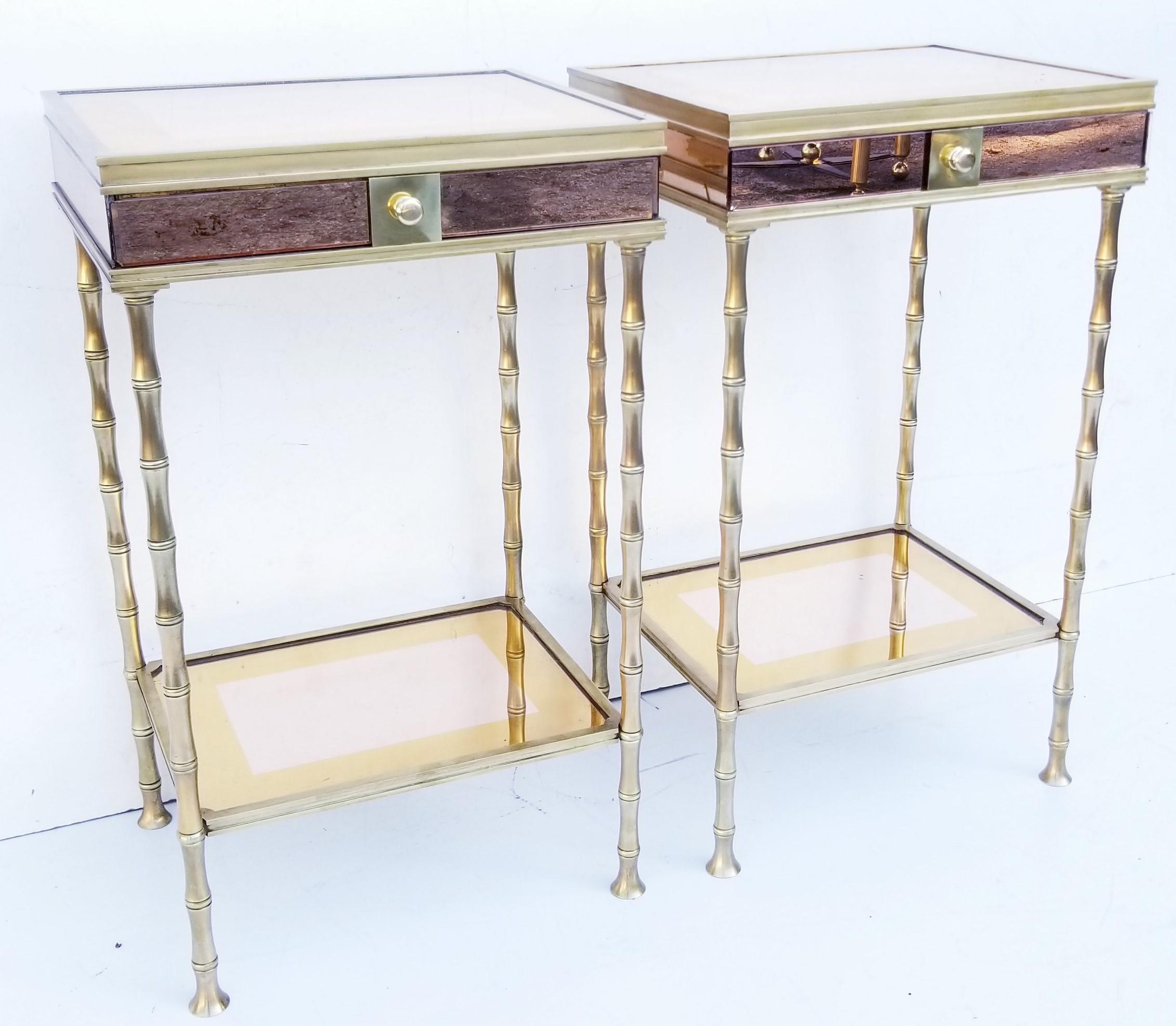 Pair of Bronze and Two-Tone Mirrors Side Table In Fair Condition For Sale In Miami, FL