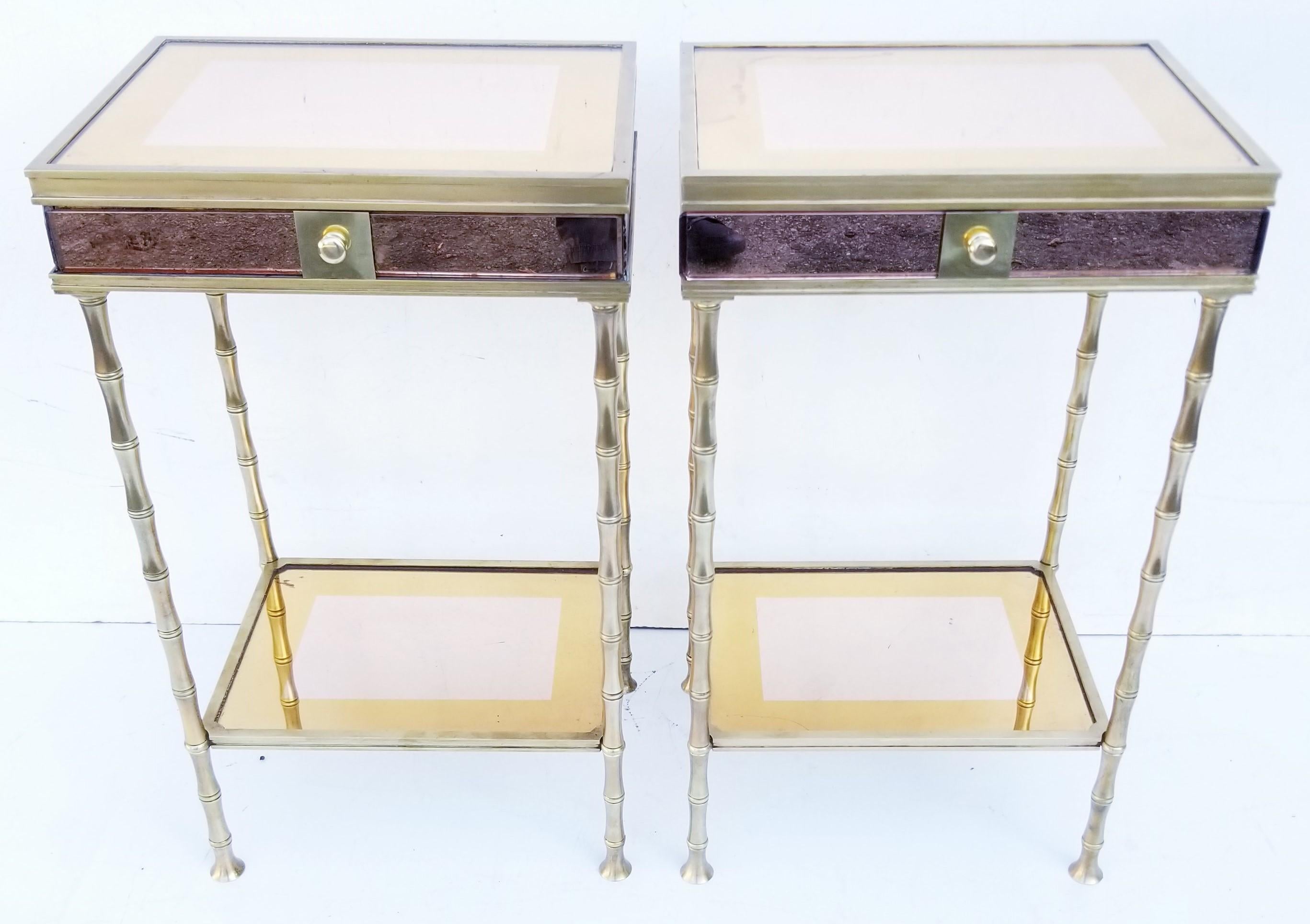 Pair of Bronze and Two-Tone Mirrors Side Table For Sale 1