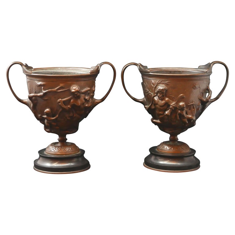 Pair of Bronze Urns Cast by Barbedienne and Attributed to Ferdiand