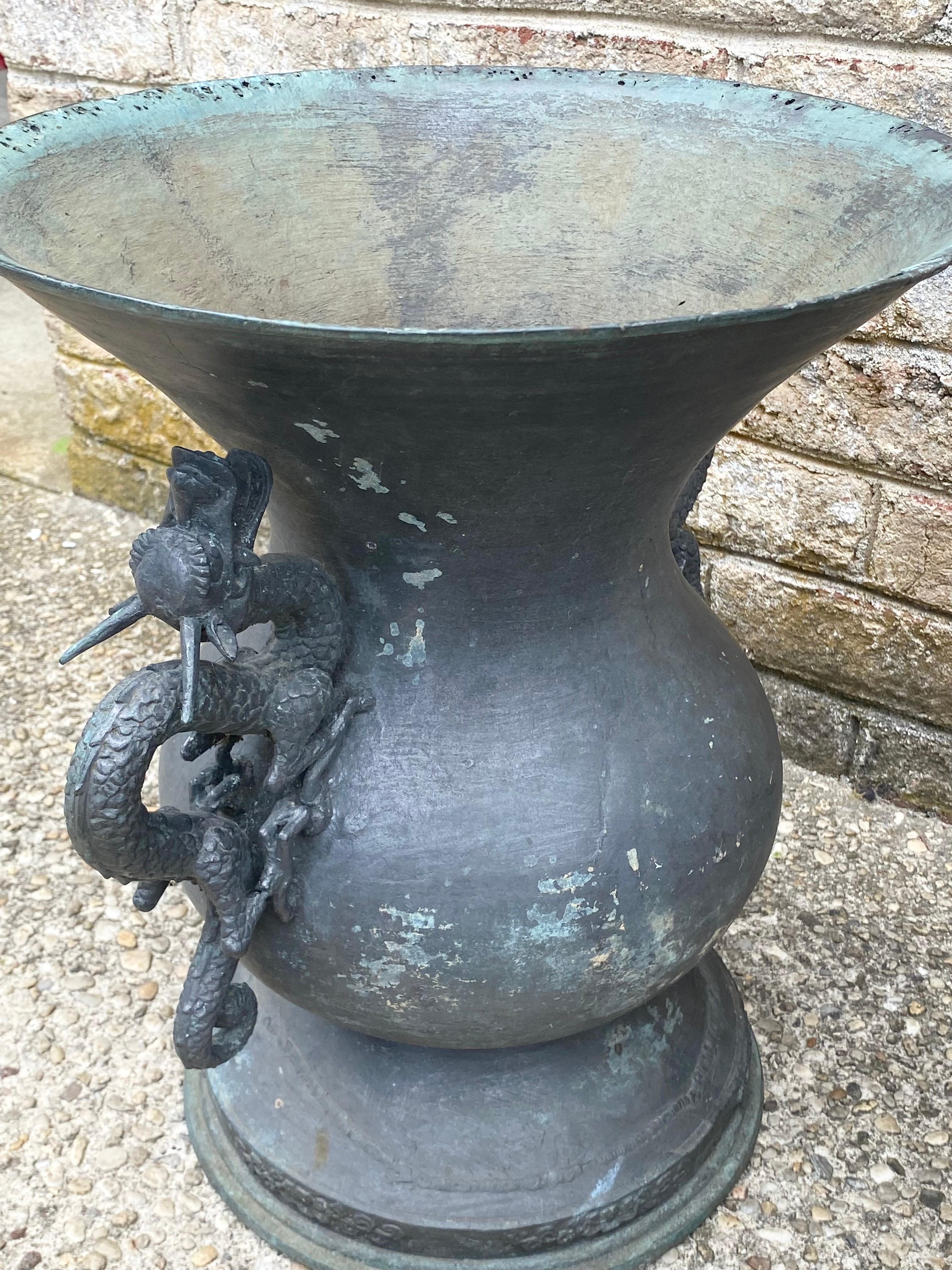 Pair of Bronze Urns with Dragon Handles For Sale 9
