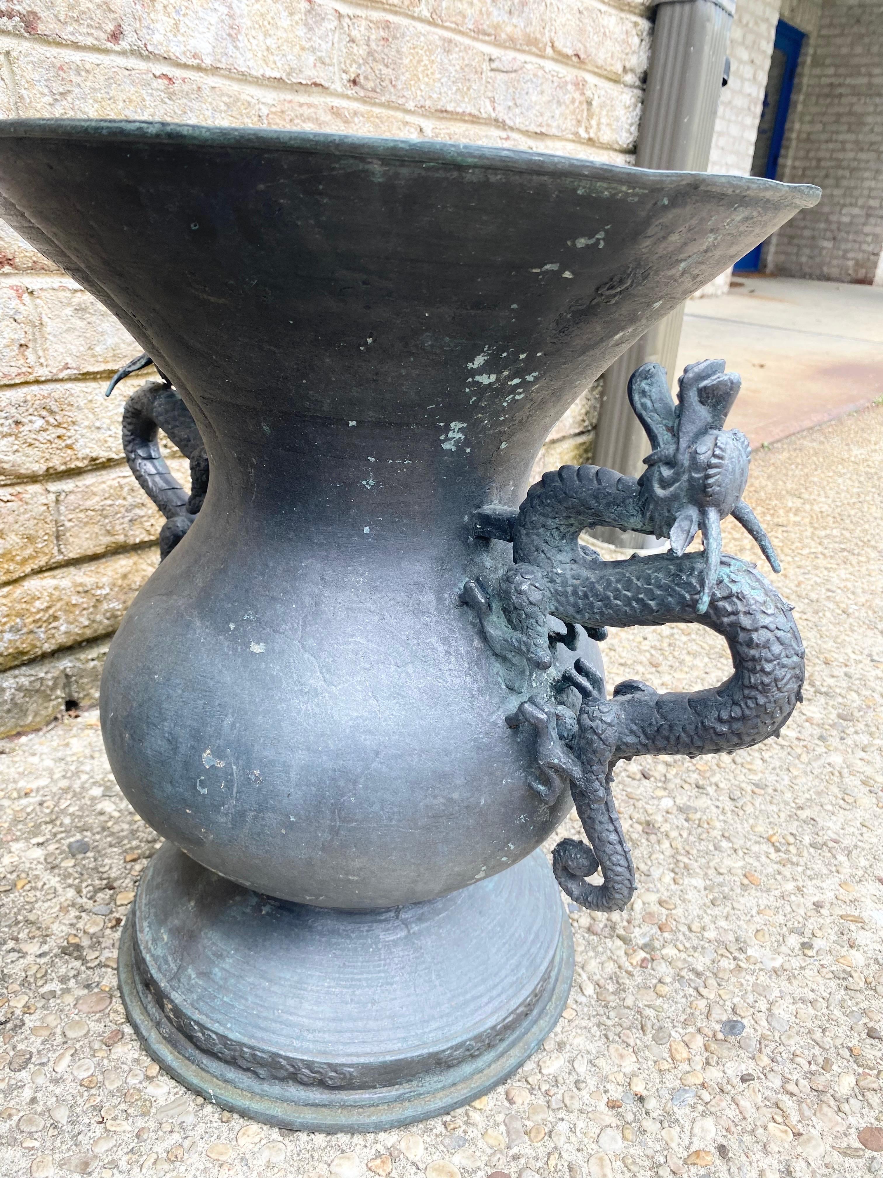 Pair of Bronze Urns with Dragon Handles For Sale 10