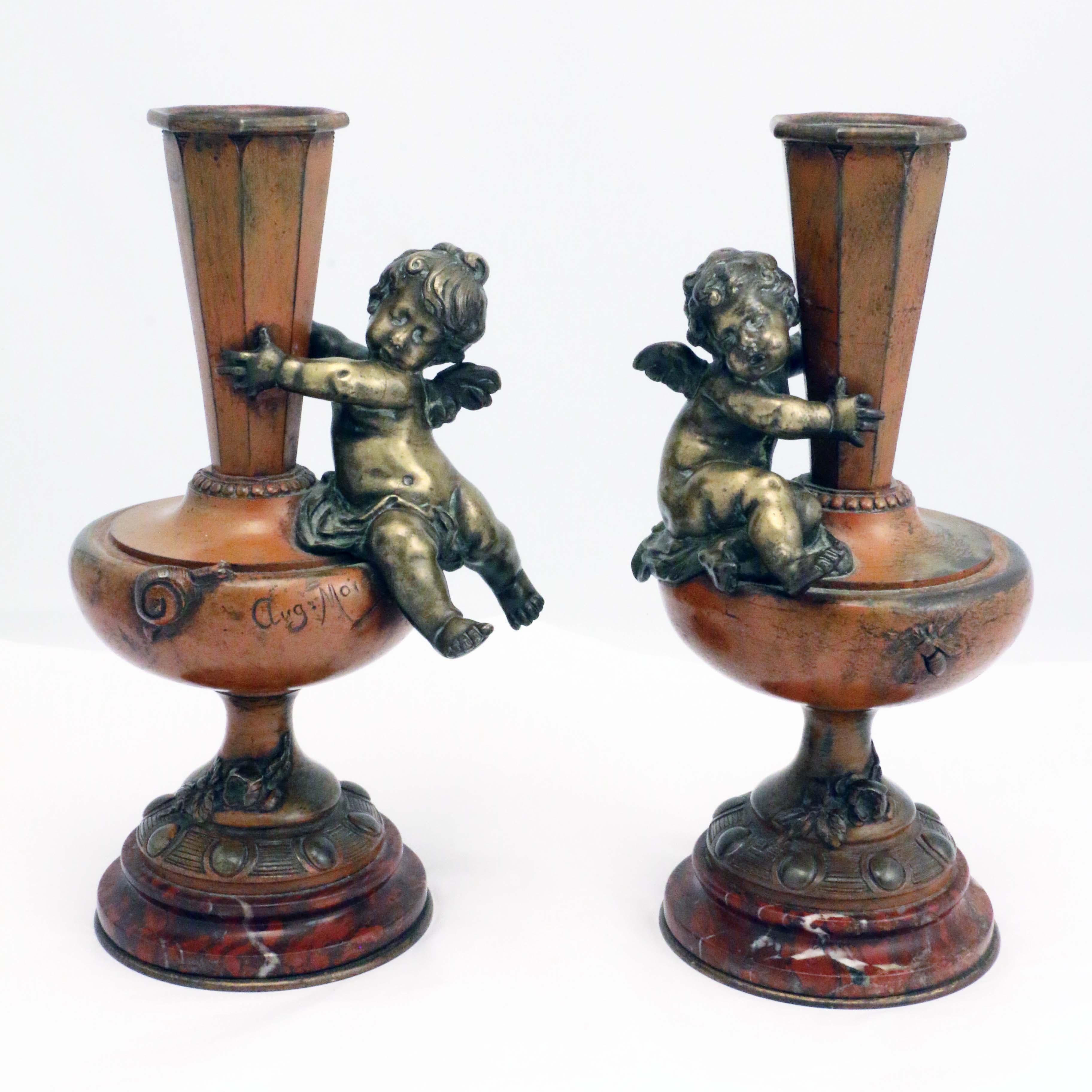 Vasen aus Bronze von Auguste Moreau, Paar (Art nouveau) im Angebot