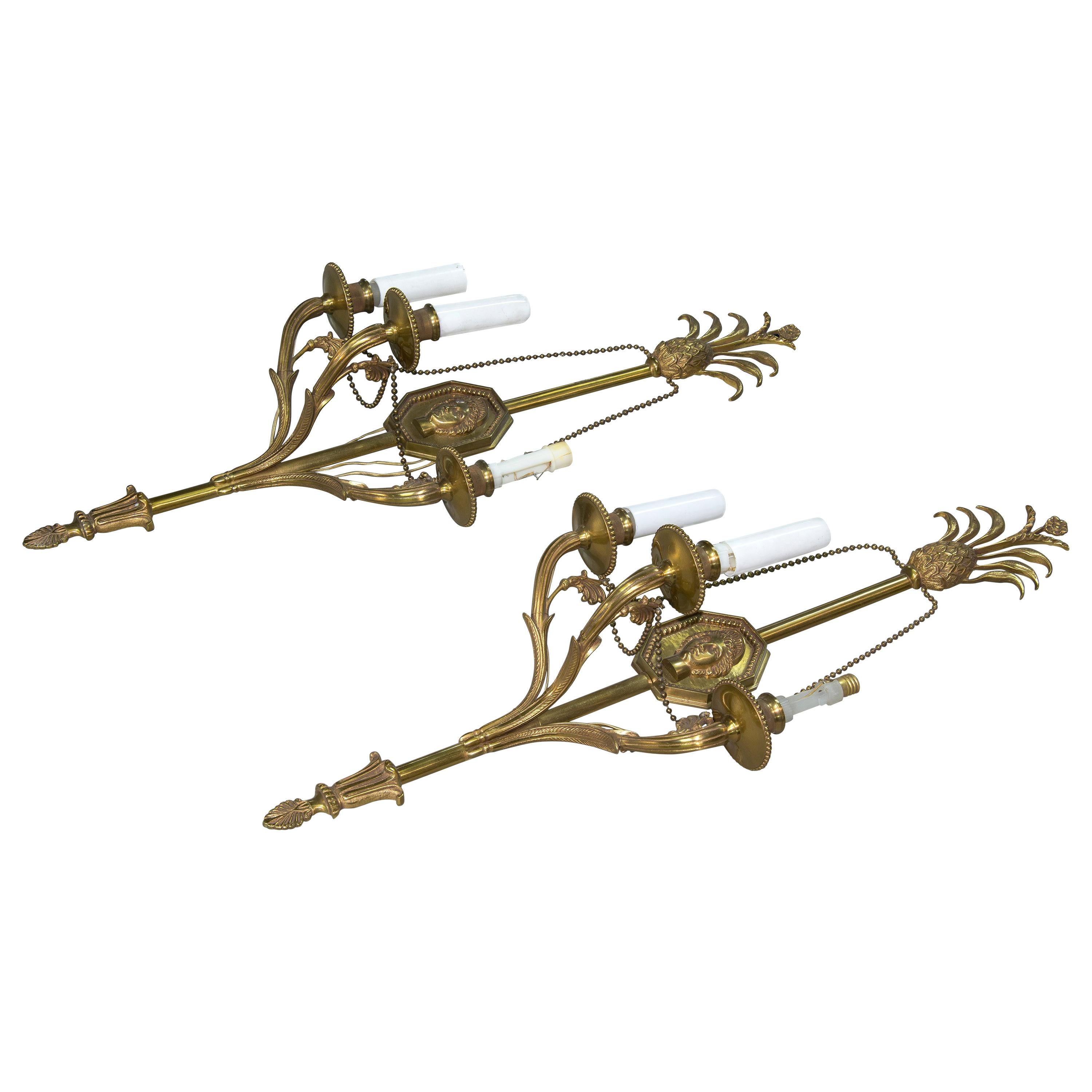 Pair of Bronze Wall Lamps or Sconces, 20th Century