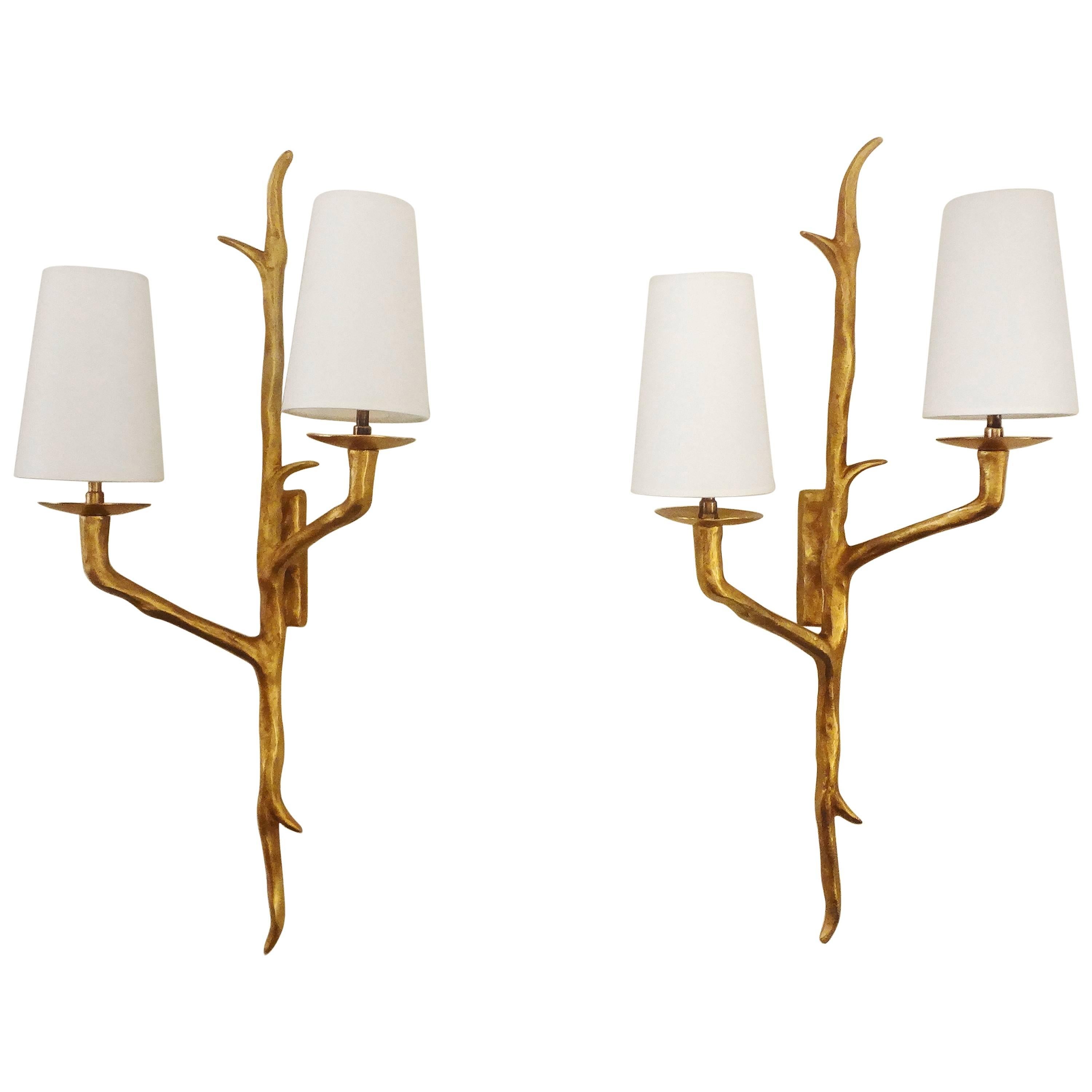 Pair of Bronze Wall Sconces by Maison Arlus, France, 1950s