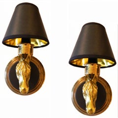 Pair of Bronze Wall Sconces by Maison Lancel