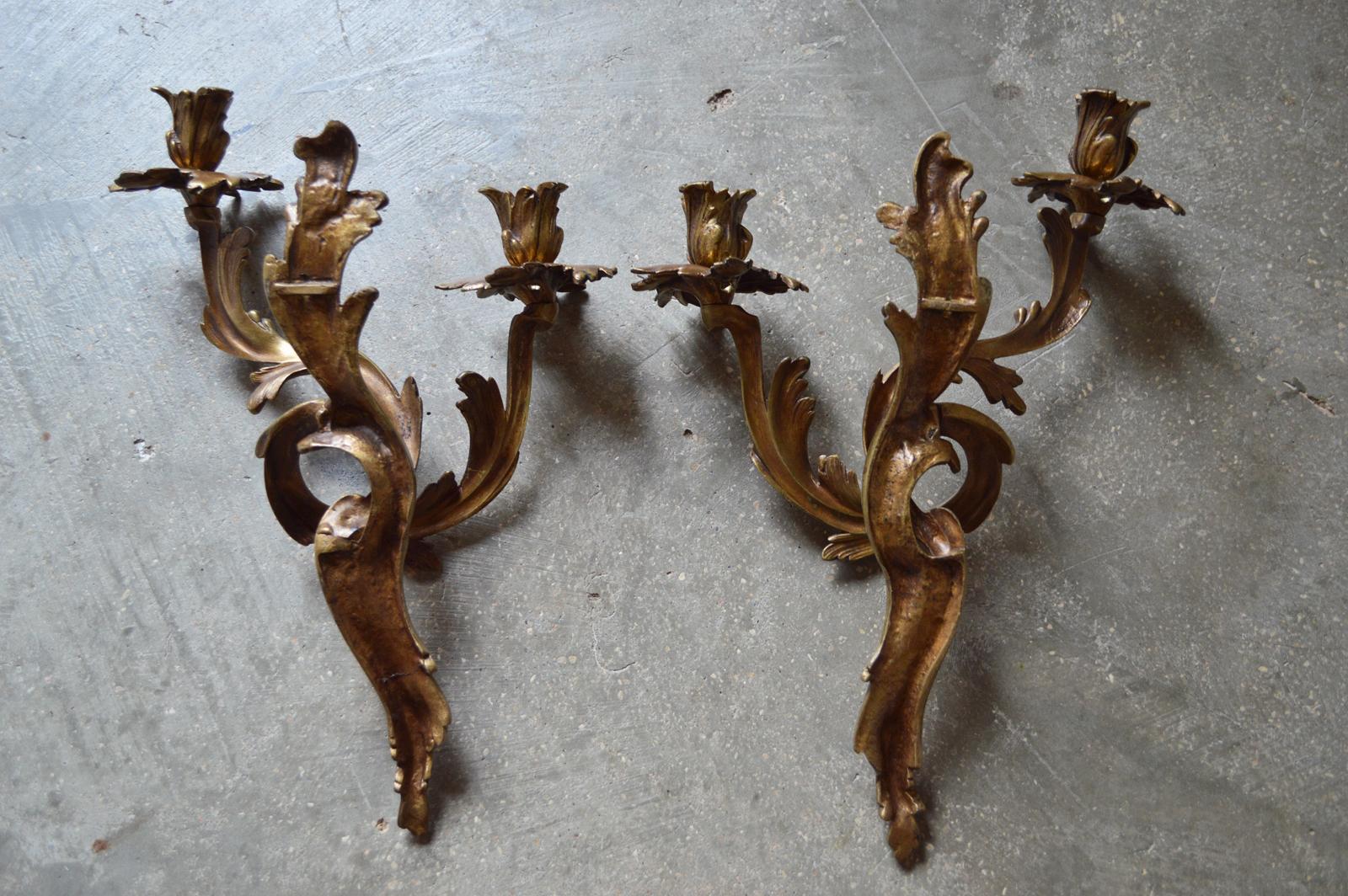Pair of Bronze Wall Sconces Candelabra Rococo Louis XV Style, 1890s 4
