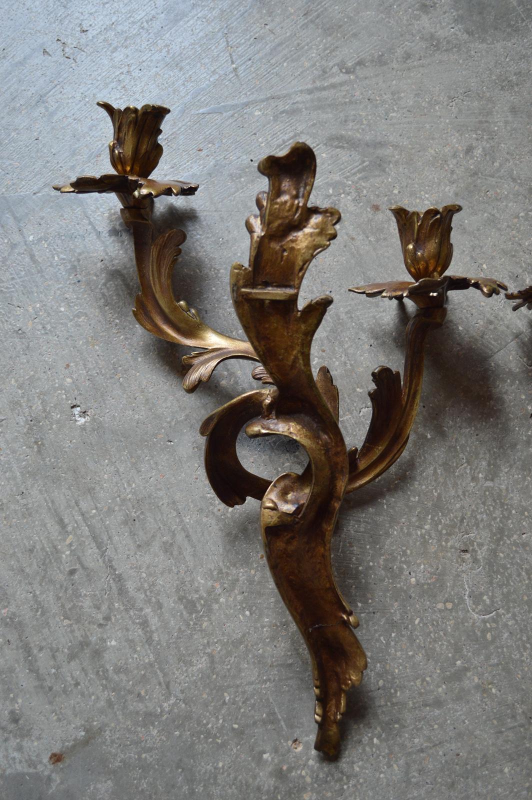 Pair of Bronze Wall Sconces Candelabra Rococo Louis XV Style, 1890s 5