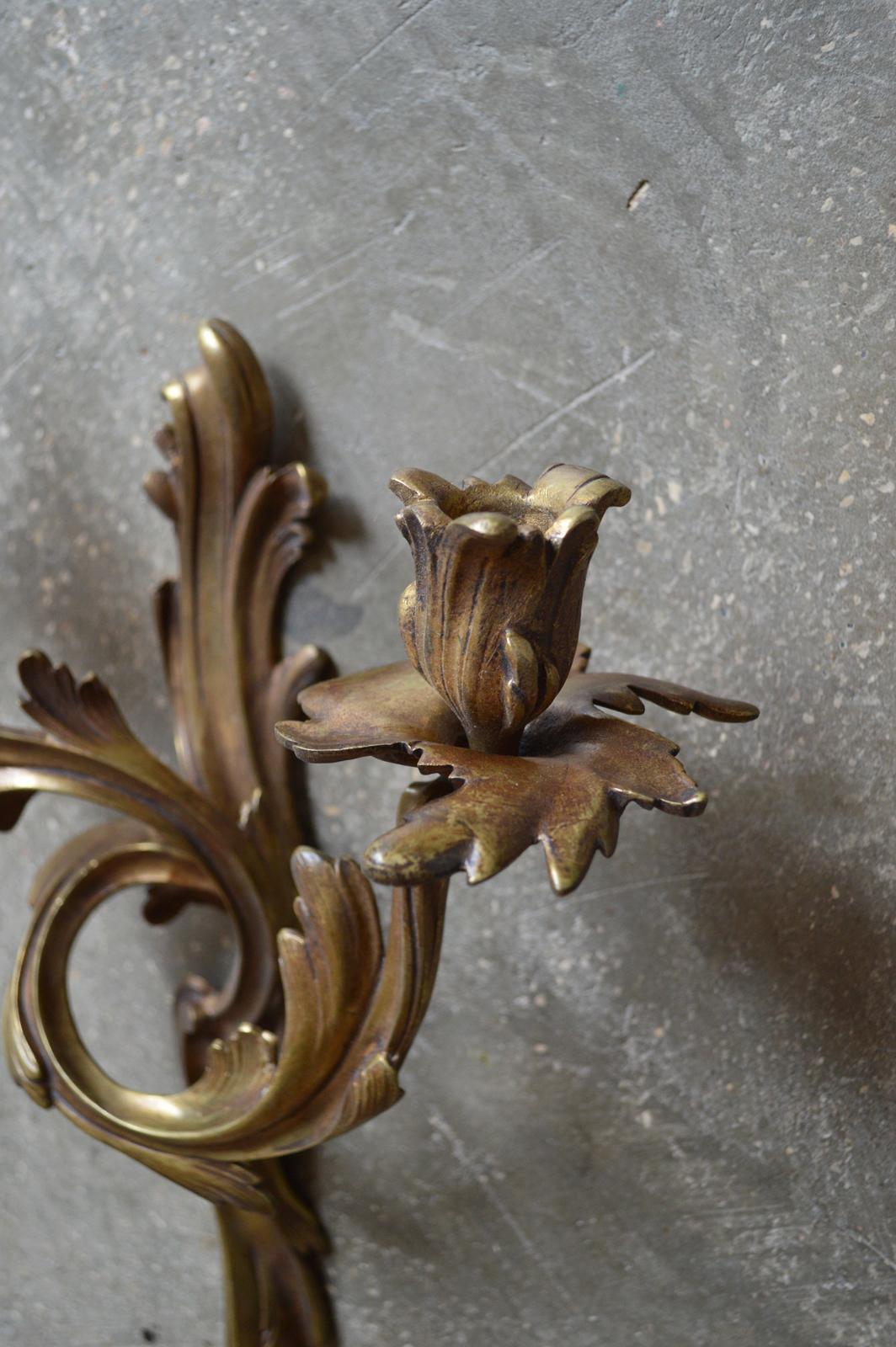 Late 19th Century Pair of Bronze Wall Sconces Candelabra Rococo Louis XV Style, 1890s
