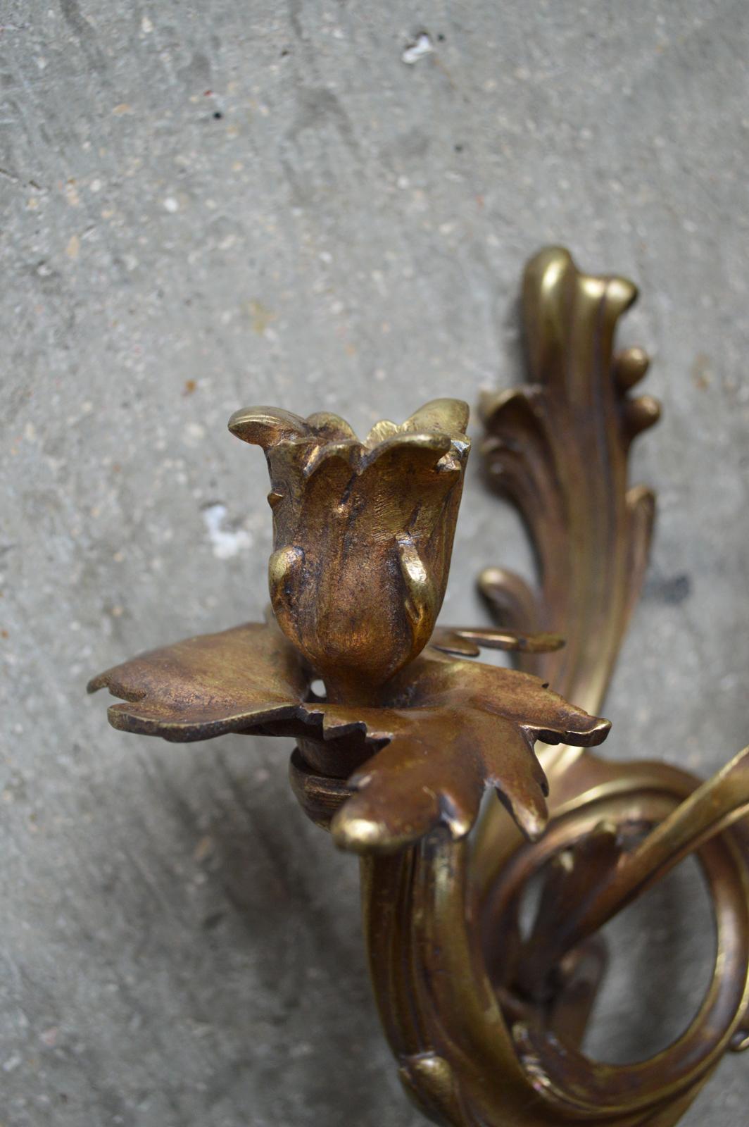 Pair of Bronze Wall Sconces Candelabra Rococo Louis XV Style, 1890s 1