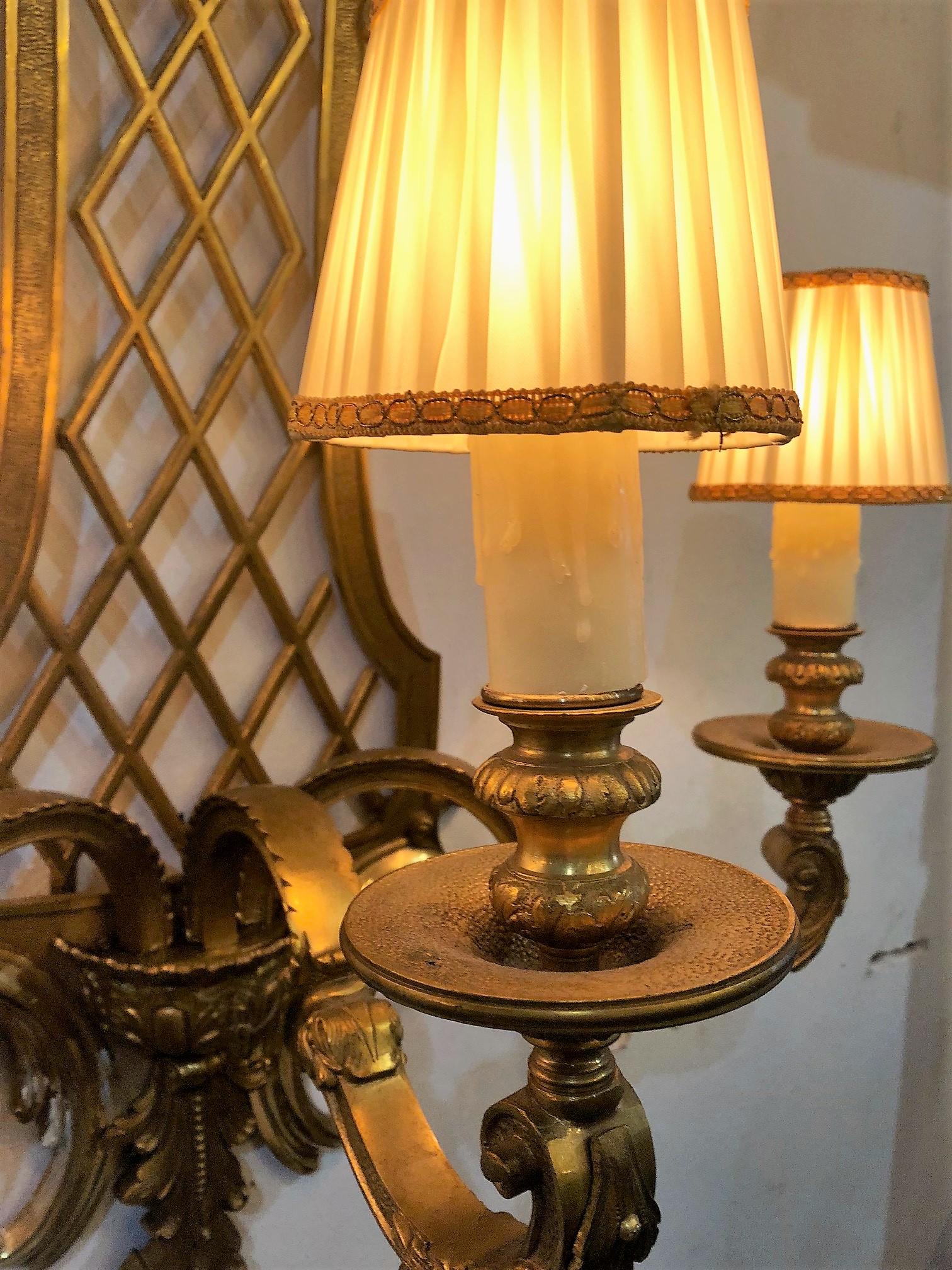Hand-Carved Pair of Bronze Wall Sconces