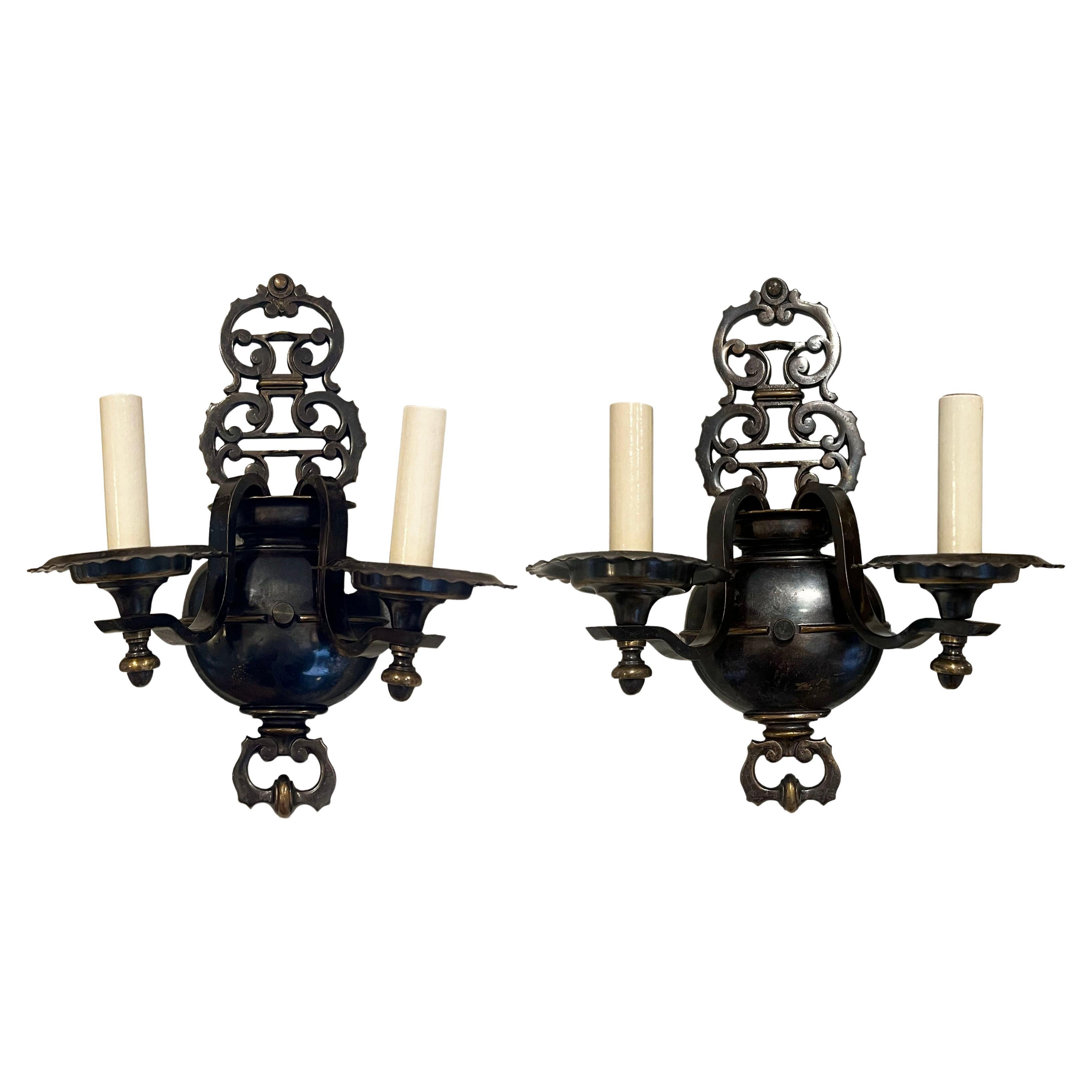 Pair of Bronze Wall Sconces For Sale