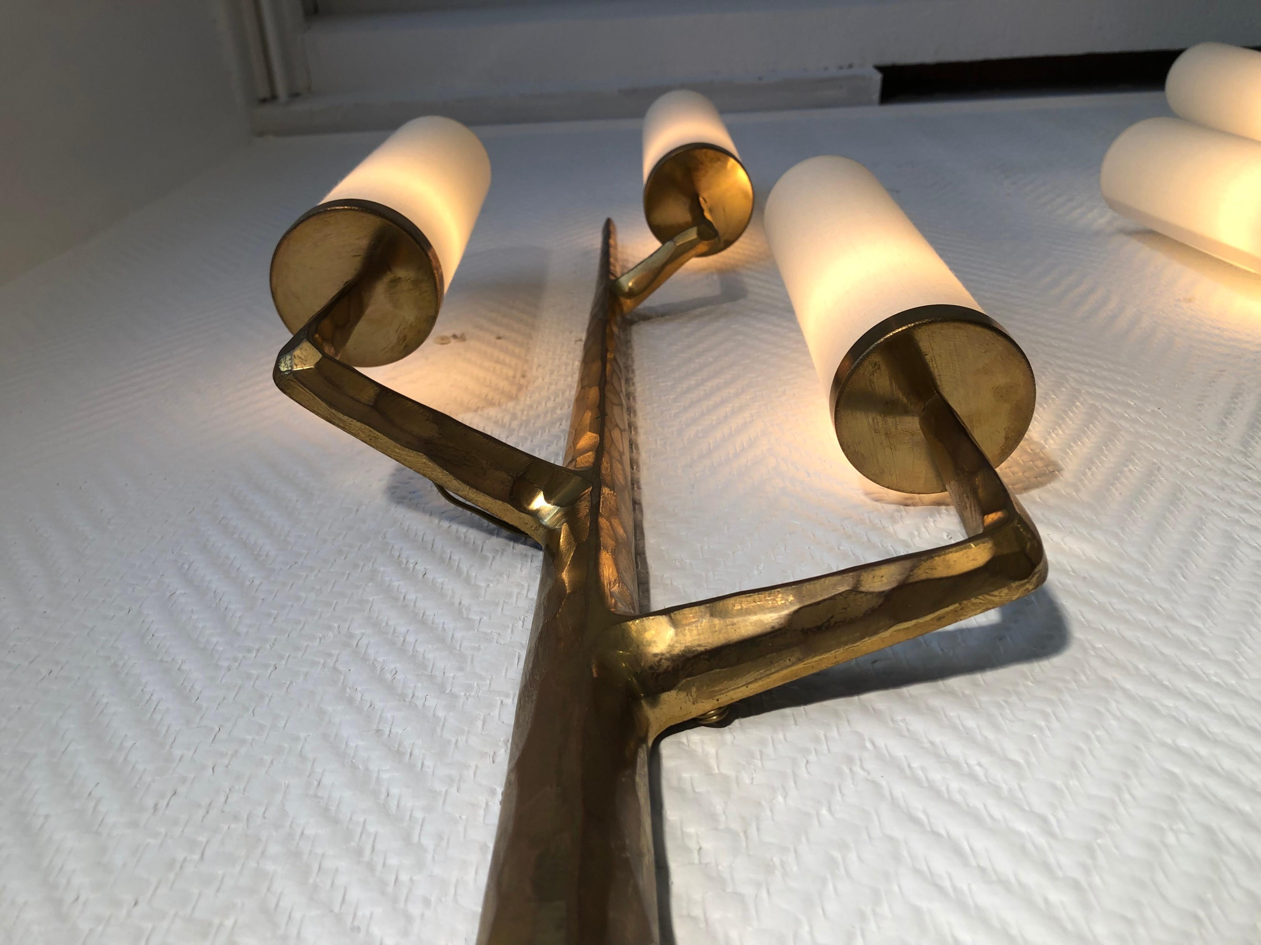 Pair of Bronze Wall Sconces with Three-Light Arms by Maison Arlus, 1950 4